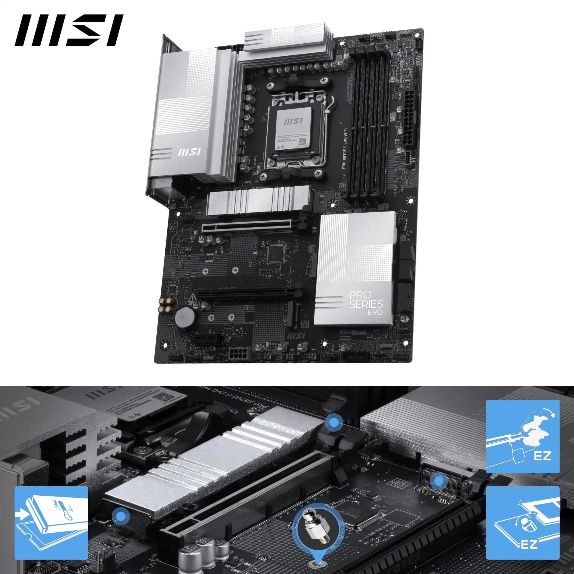 MSI PRO X870E-S EVO WiFi Mainboard, ATX – Unterstützt AMD Ryzen 9000/8000/7000-Prozessoren, AM5 – 60A SPS VRM, DDR5-Memory Boost (bis zu 8200+ MT/s OC), PCIe 5.0 x16, M.2 Gen5, Wi-Fi 7, 5G-LAN Bild 5