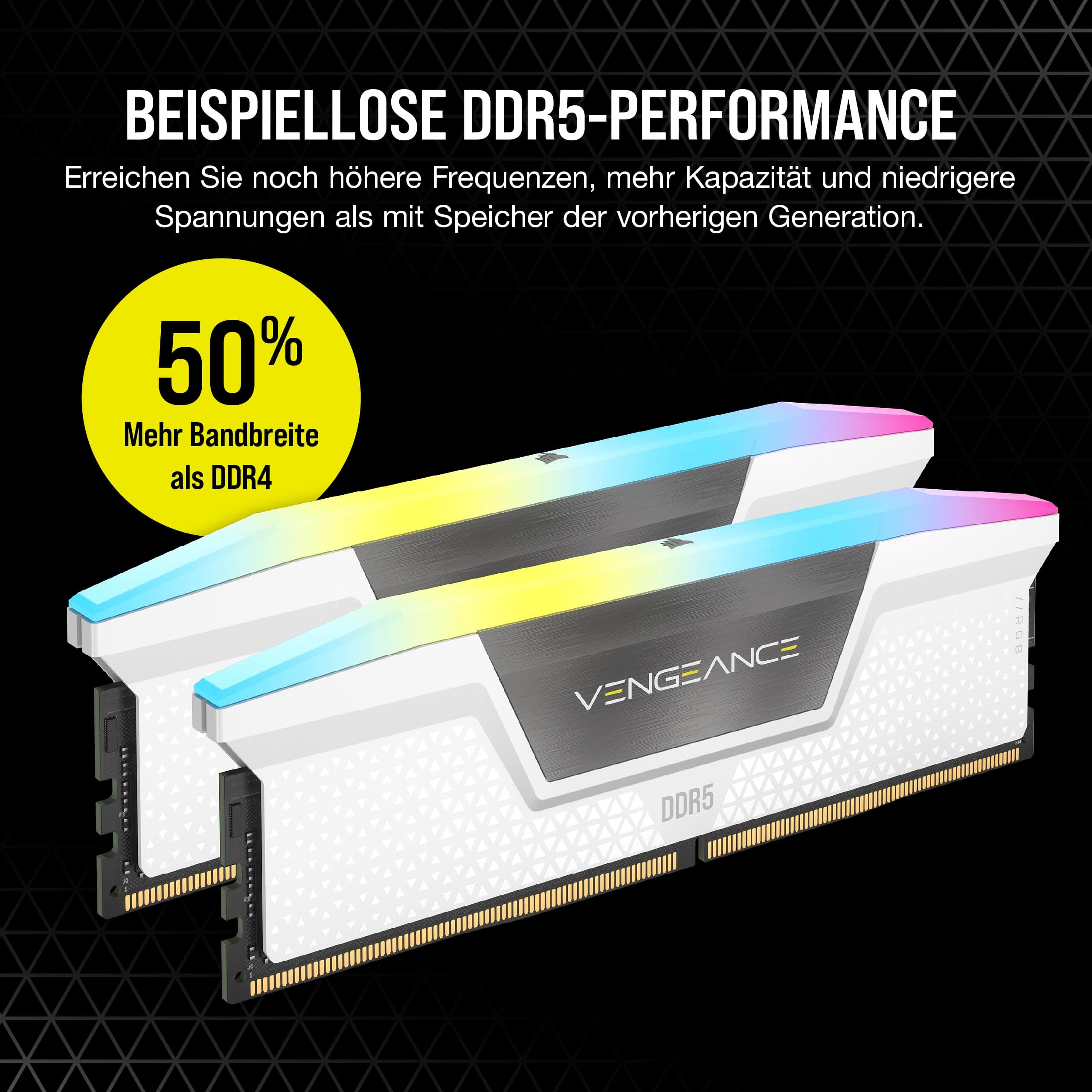 CORSAIR Vengeance RGB DDR5 RAM 32GB (2x16GB) Bis zu 6400MHz CL32-40-40-84 1.40V AMD EXPO Intel XMP 3.0 Desktop-Arbeitsspeicher – Weiß (CMH32GX5M2B6400Z32W) Bild 5