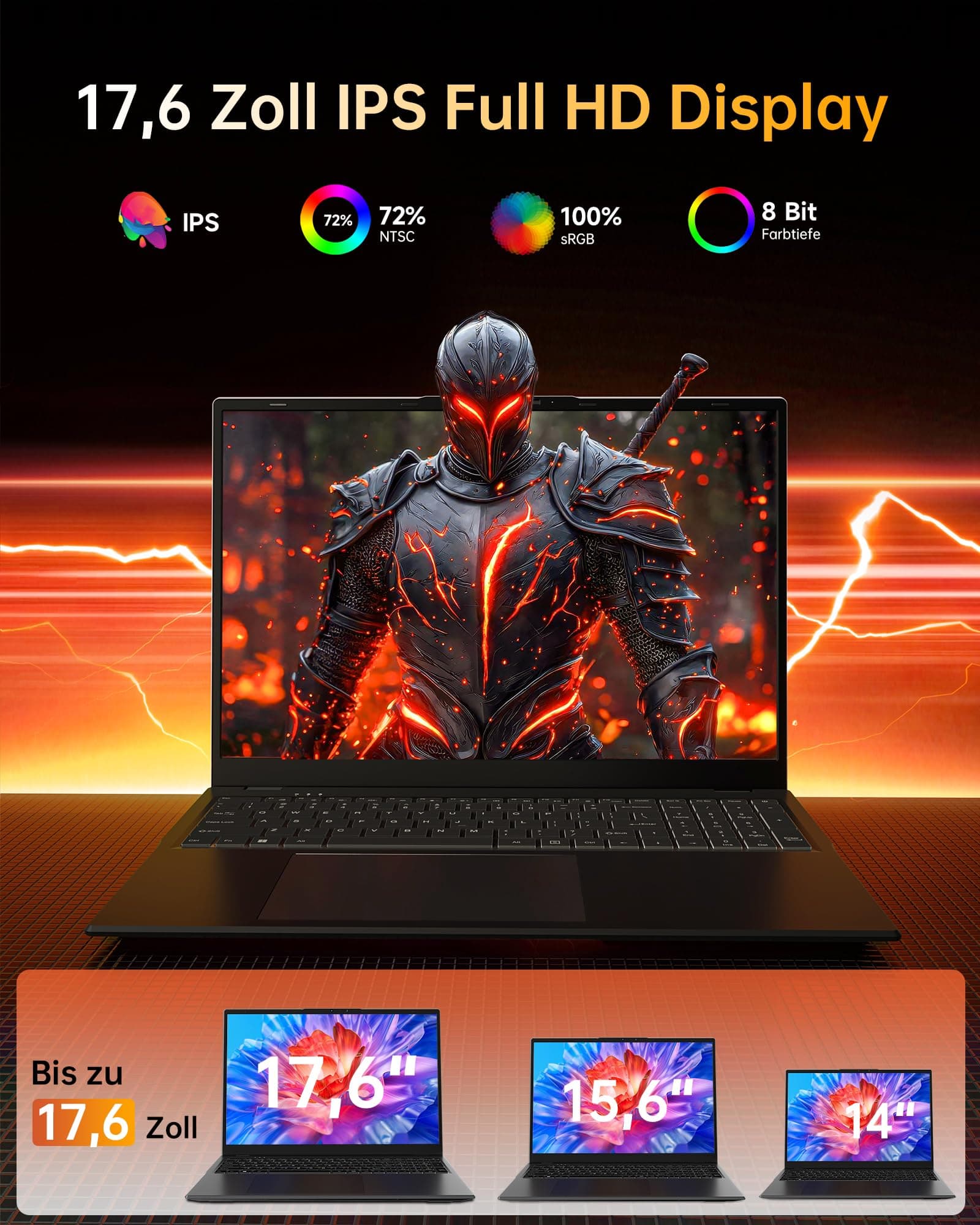 jumper 2026 Gaming Laptop 17,6 Zoll IPS 1920X1200, 16GB DDR4 RAM 512GB SSD, AMD Ryzen5 3500U(bis zu 3,7GHz), Leuchtende Tastatur, Leichte Business und Studenten Notebook, USB/HDMI/Typ-C/WiFi6 Schwarz 17.6 Zoll Bild 3