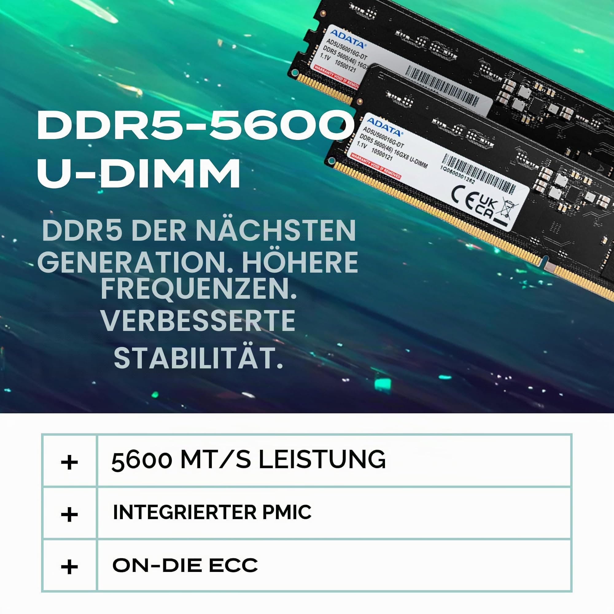 ADATA Arbeitsspeicher DIMM 32 GB DDR5-5600 (2X 16 GB) Dual-Kit Bild 3