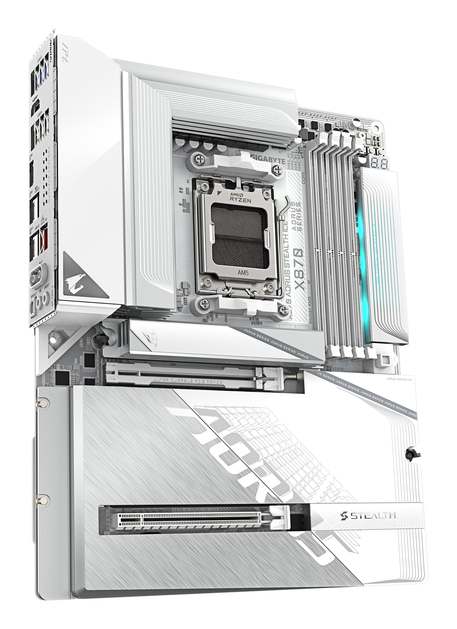GIGABYTE X870 AORUS Stealth Ice Mainboard – Unterstützt AMD Ryzen 9000 CPUs, digitales 16+2+2 Phasen VRM, bis zu 8200 MHz DDR5 (OC), 2 x PCIe 5.0 + 2 x PCIe 4.0, Wi-Fi 7, 5 GbE LAN, USB 4 Bild 7