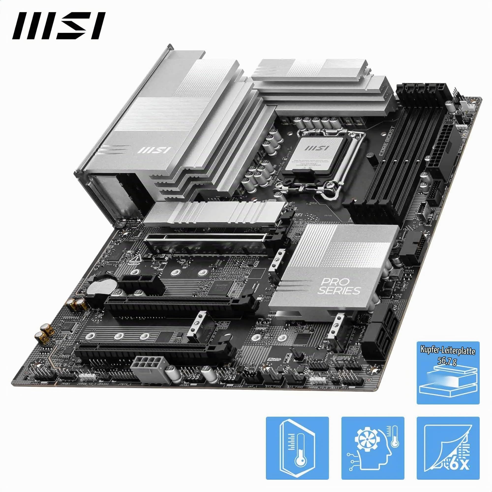 MSI PRO Z890-P WiFi Mainboard, ATX - Unterstützt Intel Core Ultra Prozessoren (Series 2), LGA 1851-55A DrMOS, DDR5 Memory Boost (9200+ MT/s OC), PCIe 5.0 x16 & 4.0 x16, M.2 Gen5, Wi-Fi 7, 5G LAN Bild 7