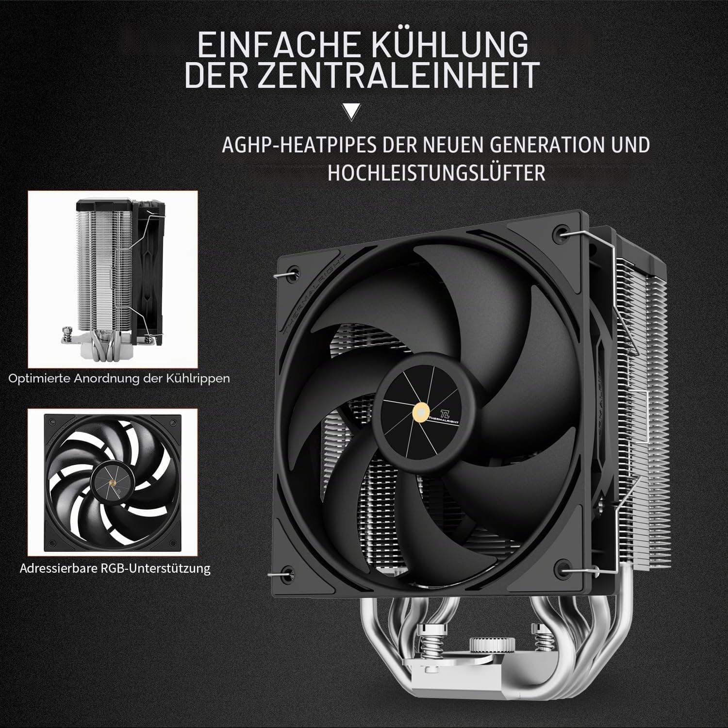 TR-Assassin X 120R Digital Black CPU Cooler Air mit 4X6mm Wärmeleitpaste, digitalem Display-Oberteil, PWM-Lüfter-Wärmekörper-Prozessorkühler, 151mm hoch AX120R D BLACK Bild 7