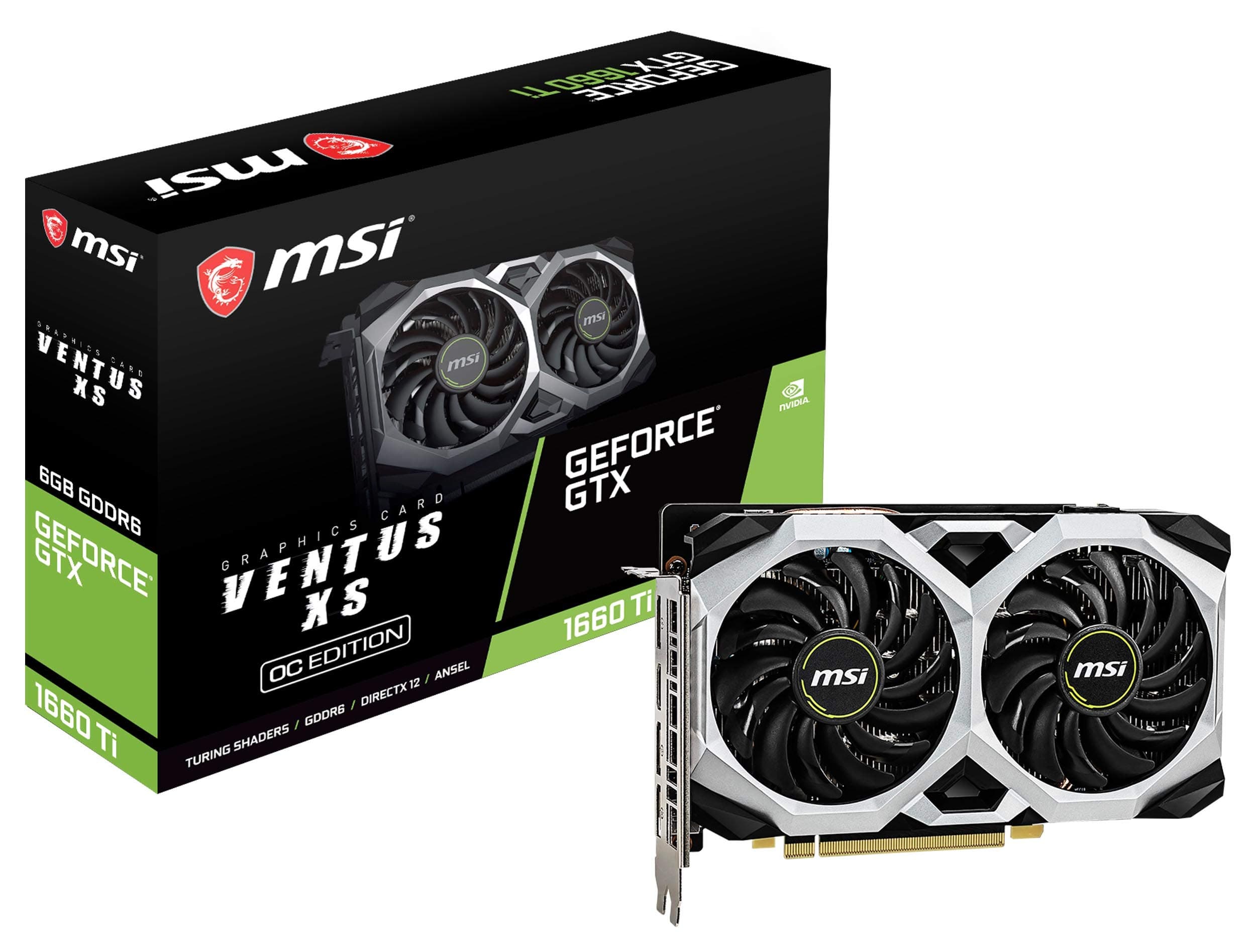 MSI Gaming GeForce GTX 1660 Ti 192-bit HDMI/DP 6GB GDRR6 HDCP Unterstützung DirectX 12 Dual Fan VR Ready OC Grafikkarte (GTX 1660 TI Ventus XS 6G OC)
