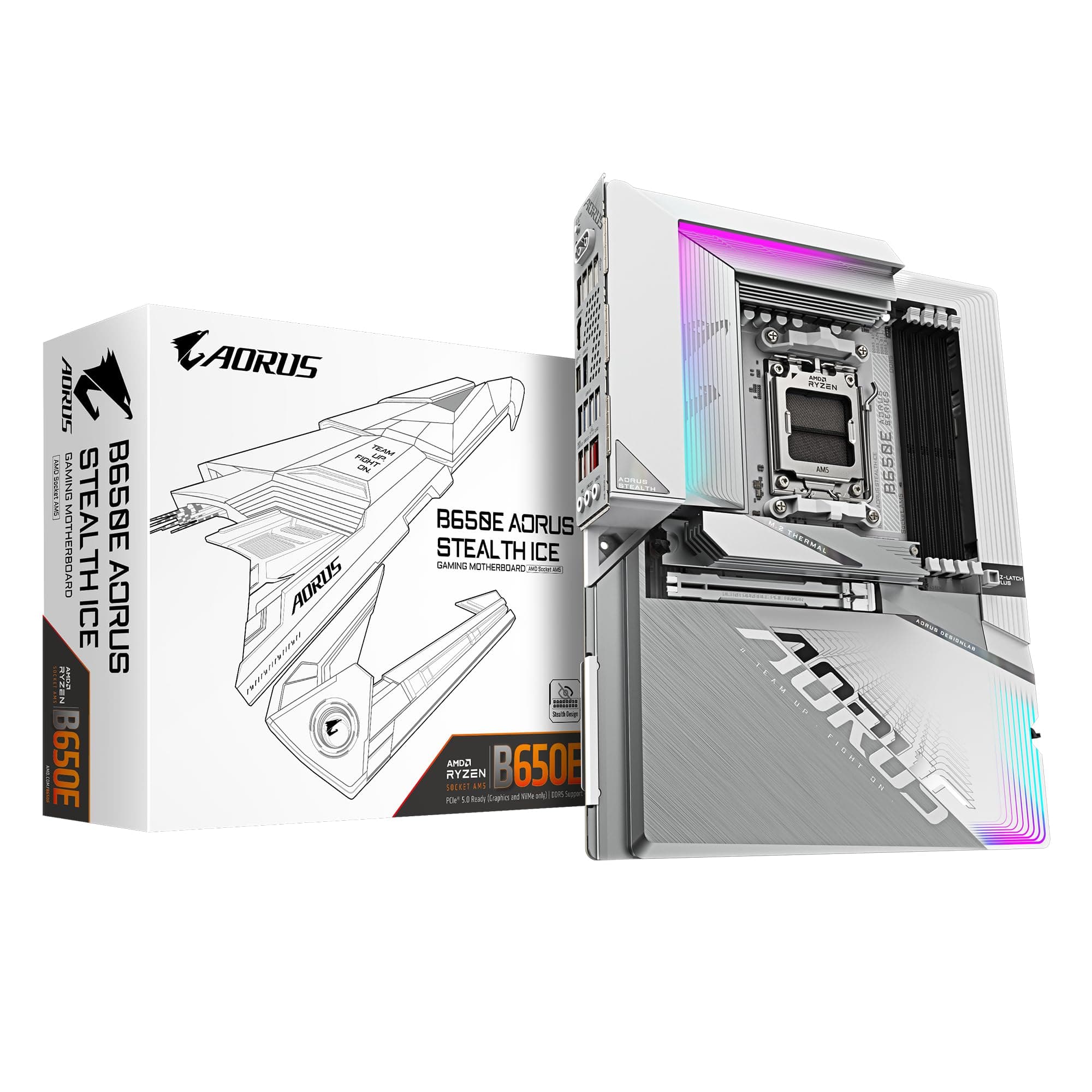 GIGABYTE B650E AORUS Stealth Ice Mainboard - AMD Ryzen 9000er-Serie, 12+2+2 Phasen VRM, bis zu 8000 MHz DDR5 (OC), 1xPCIe 5.0 + 2xPCIe 4.0 M.2, 2,5 GbE LAN, WiFi 7, USB 3.2 Gen 2x2 Bild 2