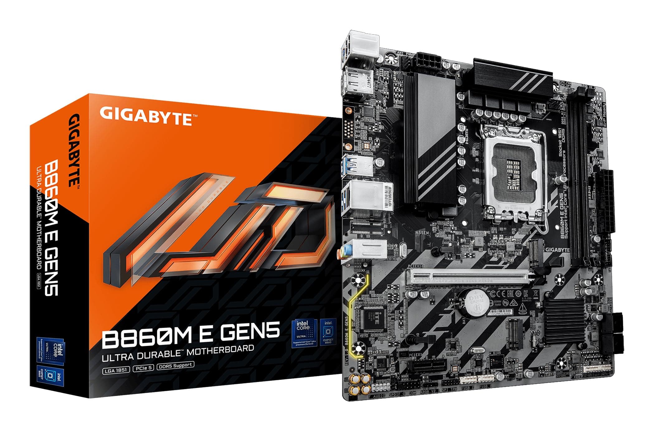 GIGABYTE B860M E GEN5 Mainboard – Intel Core Ultra CPUs, 4+1+2-Phasen-VRM, bis zu 8800 MHz DDR5 (O.C.), 2× PCIe-4.0-M.2, 1-GbE-LAN, USB 3.2 Gen 1 Bild 2