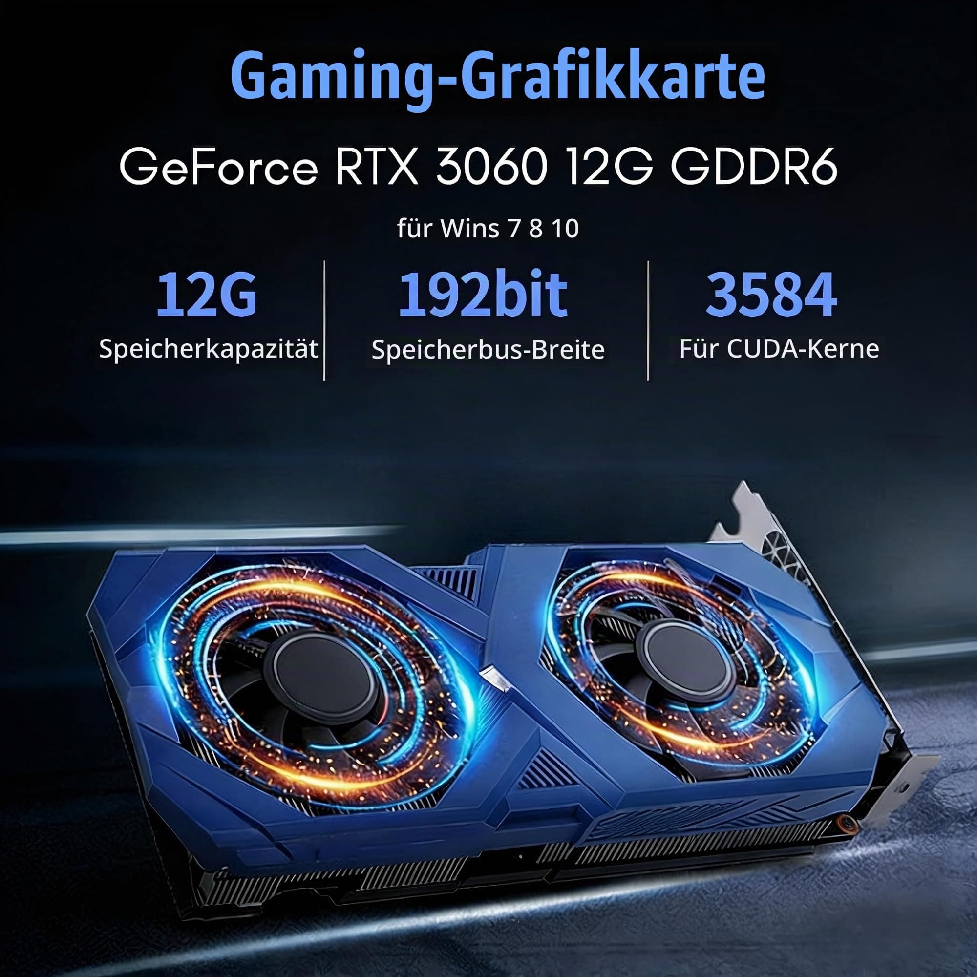 RTX 3060 12GB Gaming Grafikkarte (Nvidia GeForce) GDDR6 192 Bit, PCIe 4.0, 1x HDMI, 3X DisplayPort, 15000MHz, PC Grafikkarte mit Dual-Lüfter-Kühlung für Wins 7/8/10 Bild 3