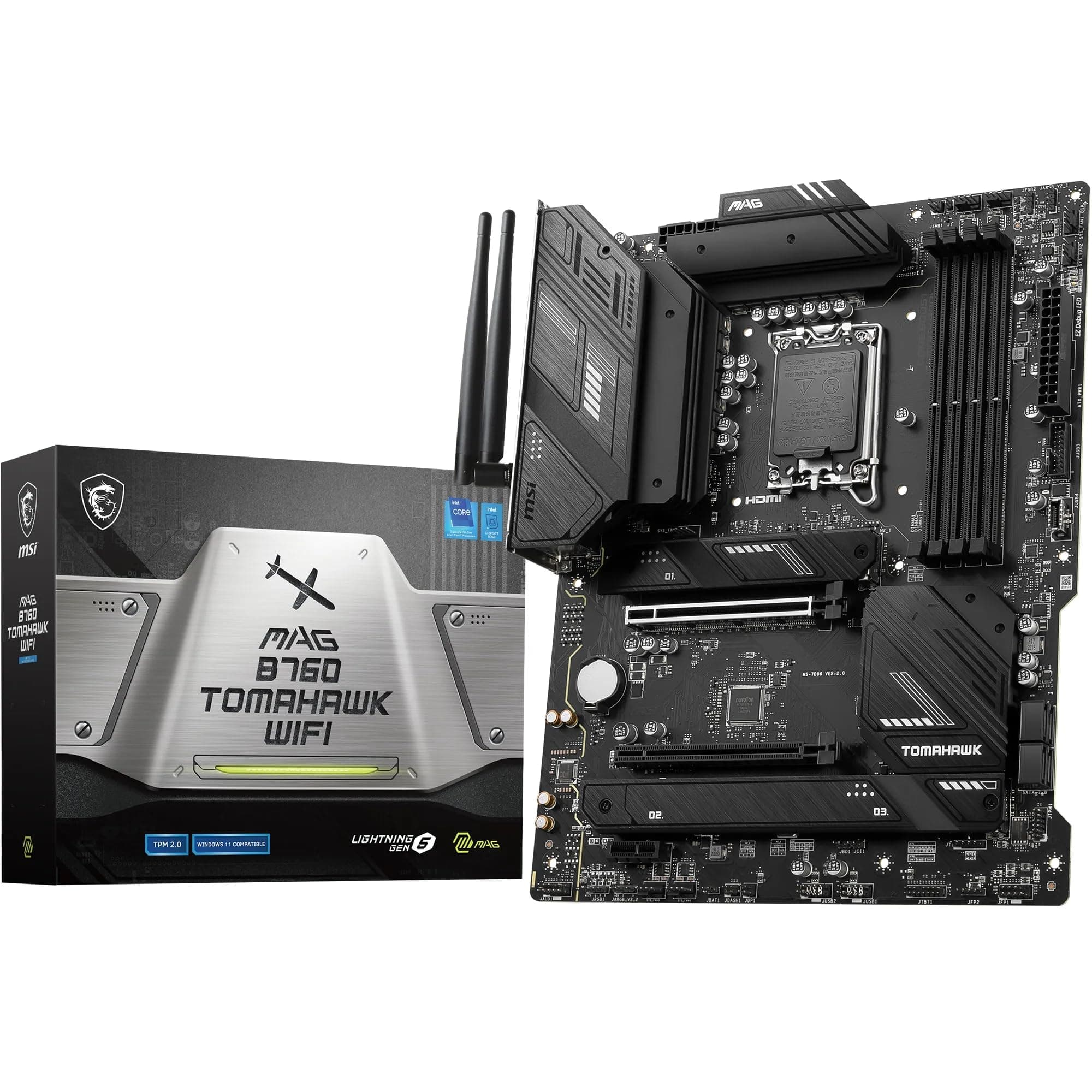MSI MAG B760 Tomahawk WiFi Mainboard, ATX - Unterstützt Intel Core Prozessoren der 12., 13. & 14. Generation, LGA 1700-75A DrMOS VRM, DDR5 Memory Boost 7000+MHz/OC, PCIe 5.0 x16, M.2 Gen4, Wi-Fi 6E Bild 2