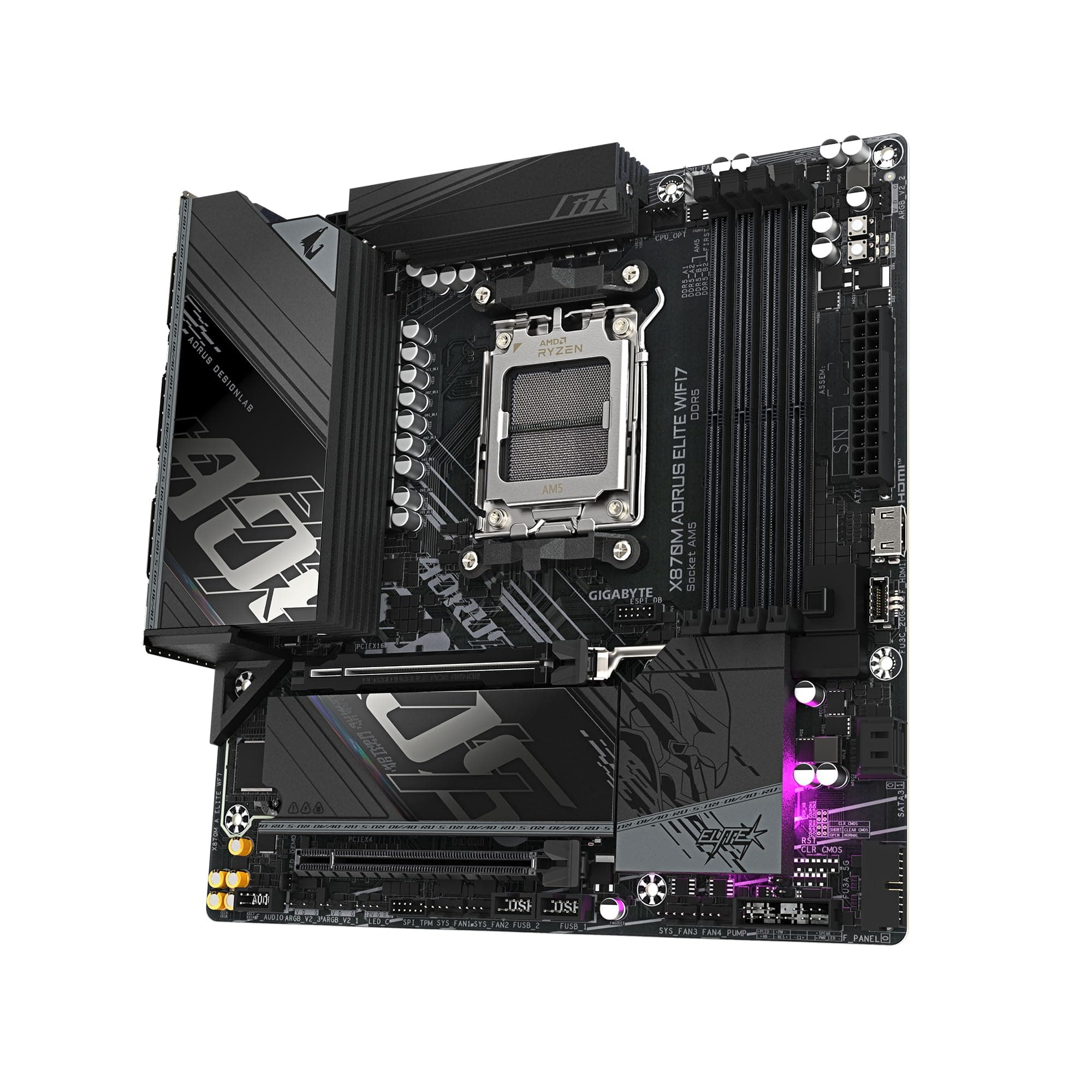 GIGABYTE X870M AORUS Elite WIFI7 Mainboard – Unterstützt AMD Ryzen 9000 CPUs, Digitale 14+2+2 Phasen VRM, bis zu 8200 MHz DDR5 (OC), 1 x PCIe 5.0 + 1 x PCIe 4.0, Wi-Fi 7, 2.5 GbE LAN, USB 4 Bild 5