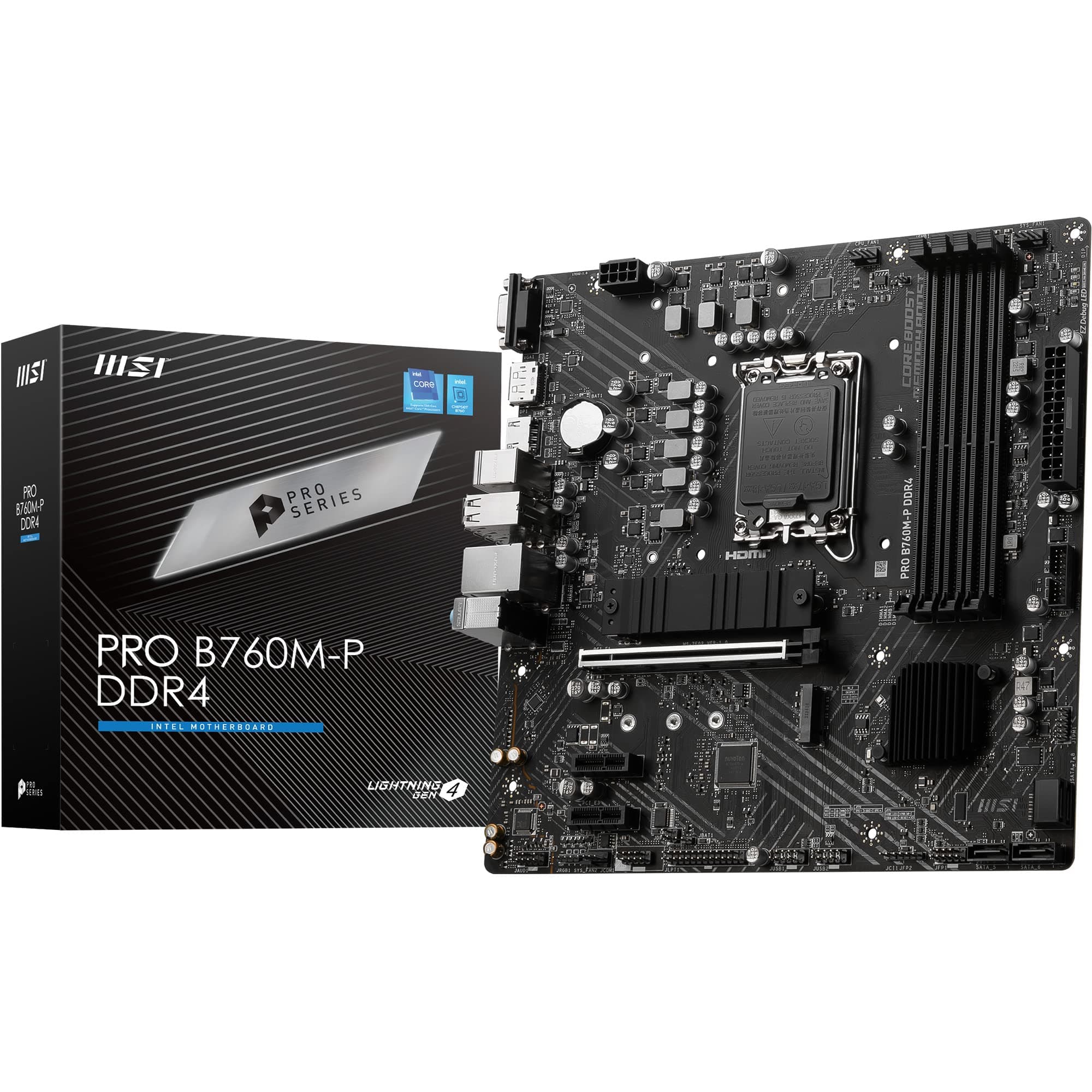 MSI PRO B760M-P DDR4 Mainboard, Unterstützt Intel 12., 13. & 14. Gen Core Prozessoren, LGA 1700, DDR4 Memory Boost 4800+MHz/OC, PCIe 4.0 x16 Slot, M.2 Gen4 Slots, Micro-ATX,divers,M-ATX Bild 2