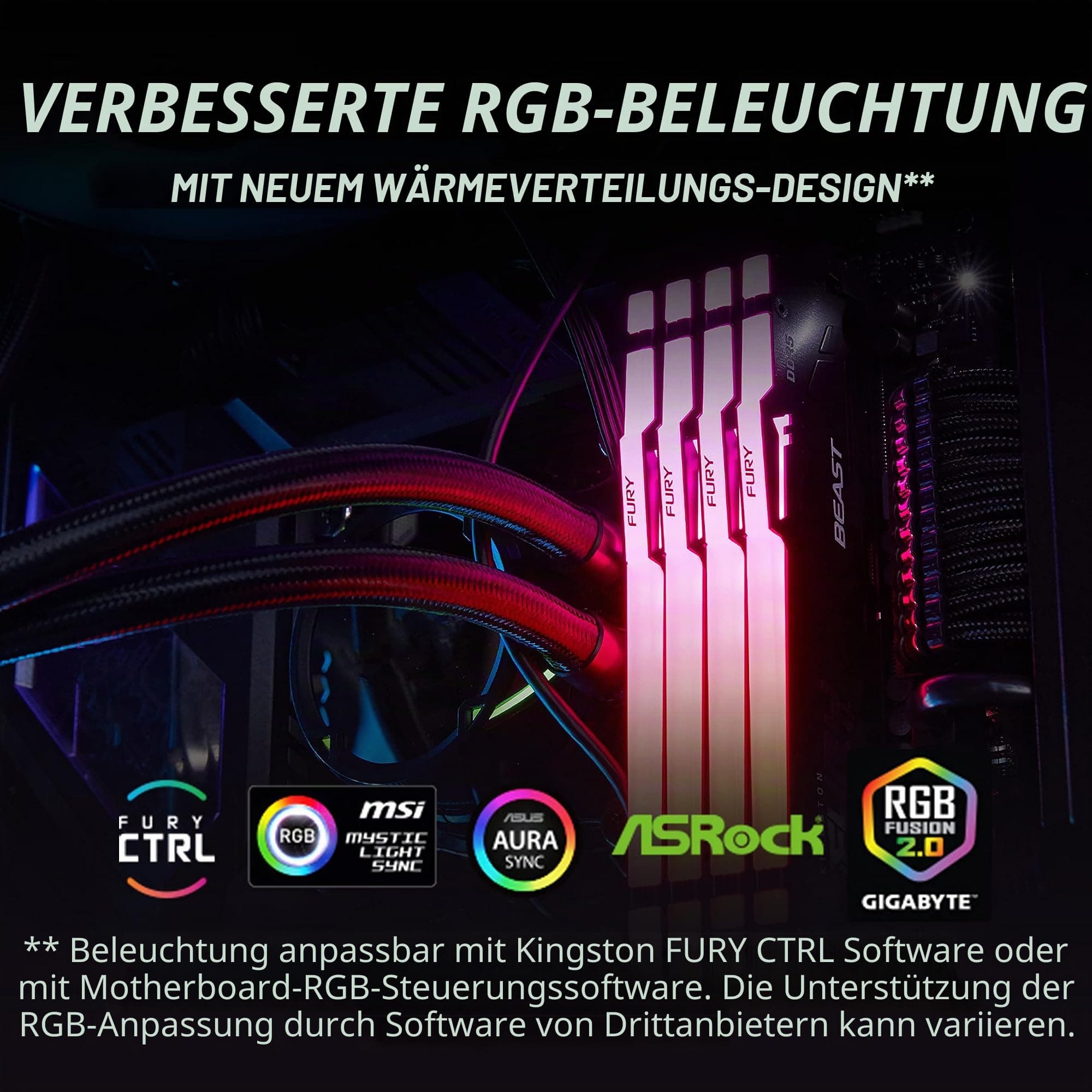 Kingston FURY Beast Schwarz RGB 16GB 6000MT/s DDR5 CL36 DIMM Desktop Gaming Speicher Einzelnes Modul - KF560C36BBEA-16 Schwarz 16GB Einzelnes Modul 6000MT/s - AMD EXPO Certified Bild 3