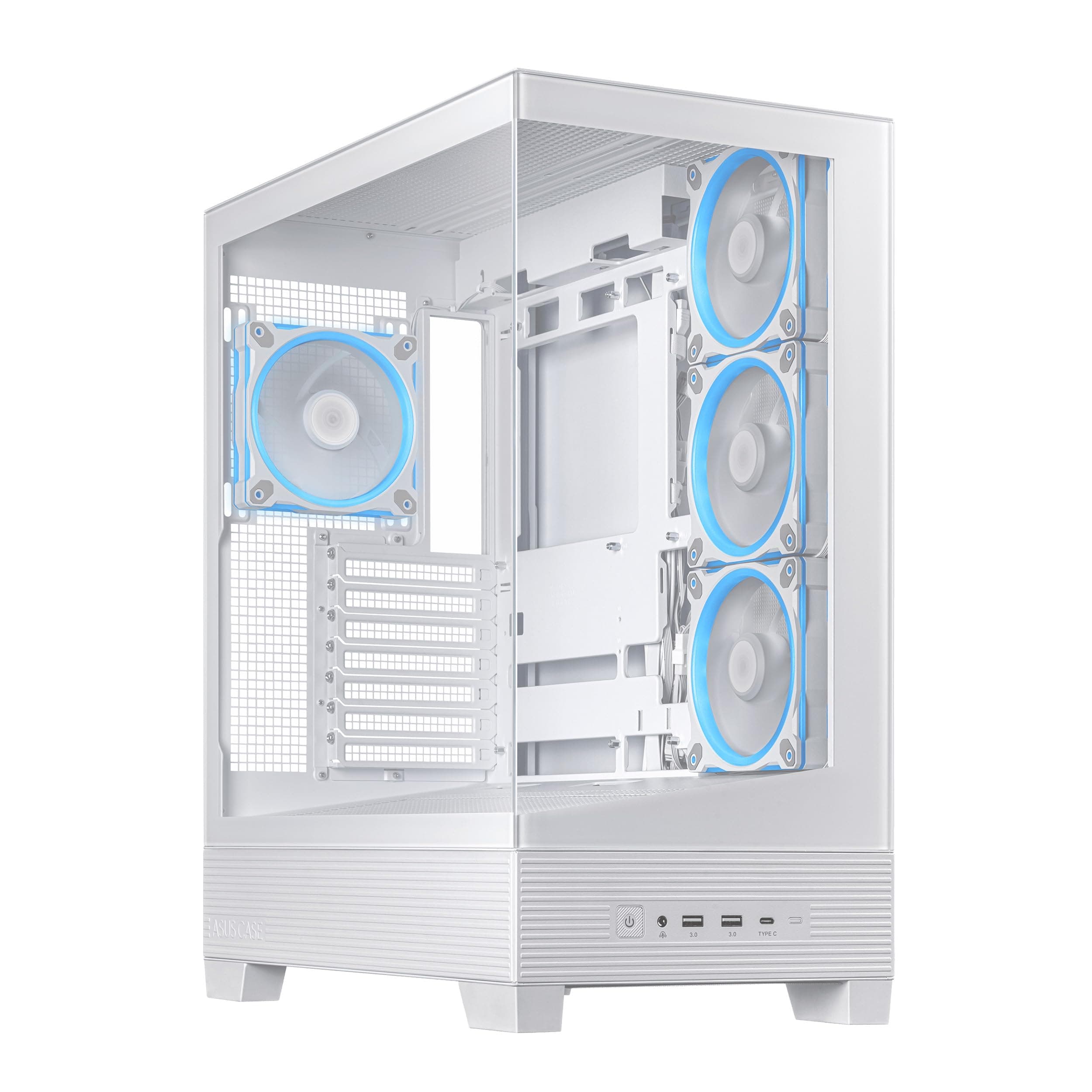 ASUS A31 Plus TG ARGB White ATX PC Gehäuse (vorinstallierte ARGB-Lüfter, Frontpanel aus Glas, kompatibel mit Mainboards mit versteckten Anschlüssen, 360-mm-Radiatoren, 380-mm-Grafikkarten, weiß) Bild 2