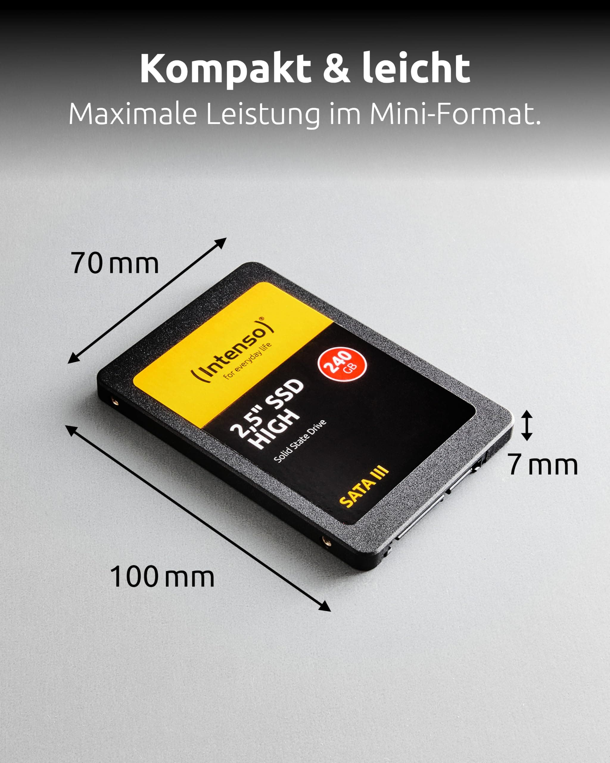 Intenso Interne 2,5" SSD SATA III High, 240 GB, 520 MB/Sekunden, Schwarz, Festkörper-Laufwerk 240GB Sata 2,5" High Bild 5