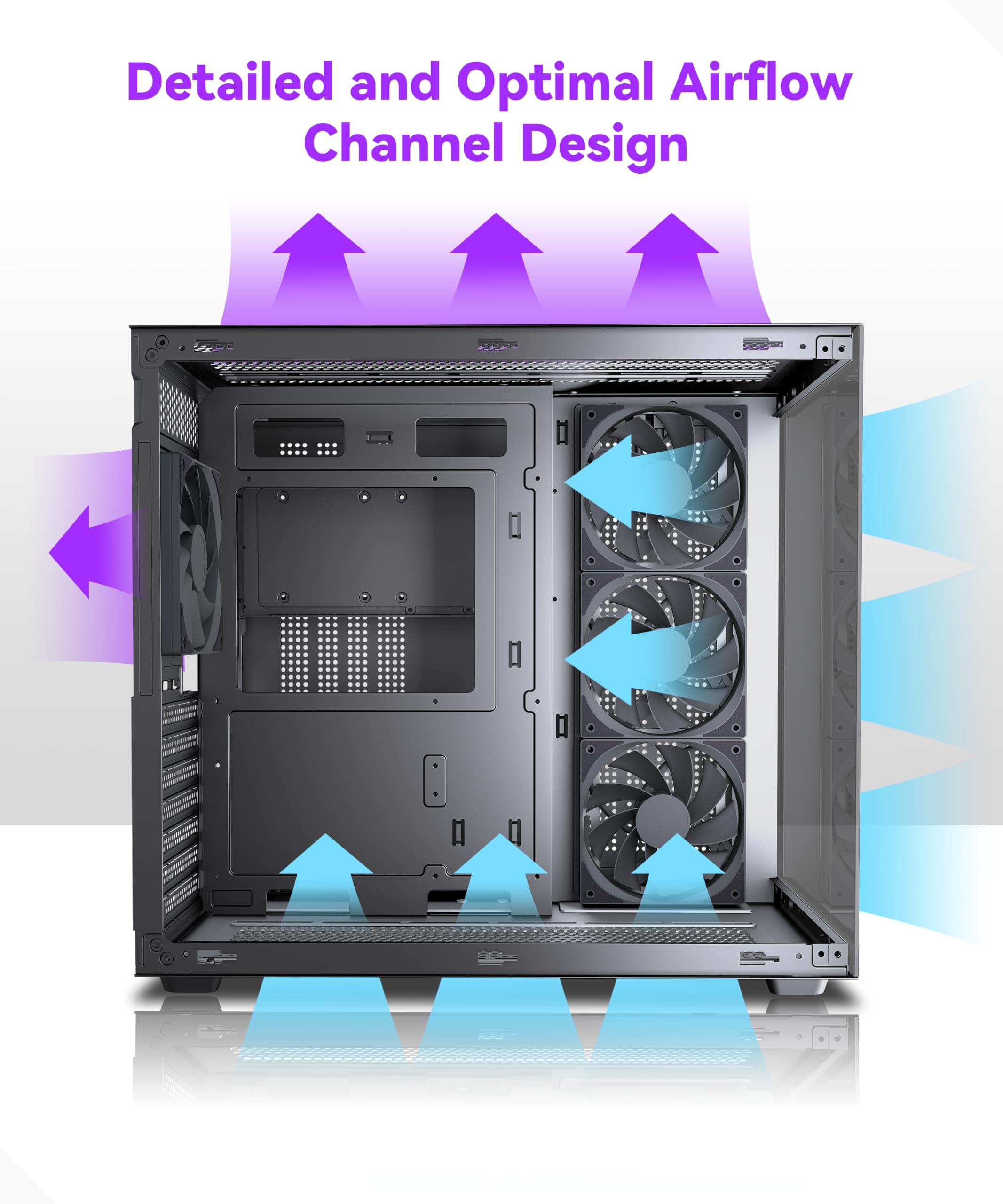 MUSETEX Y6 PC Gehäuse Vorinstallation 4 Nicht-LED-Lüfter, ATX Mid Tower Computer Gehäuse, ATX Gehäuse mit Type-C, 270° Full View Tempered Glass, Schwarz Bild 5