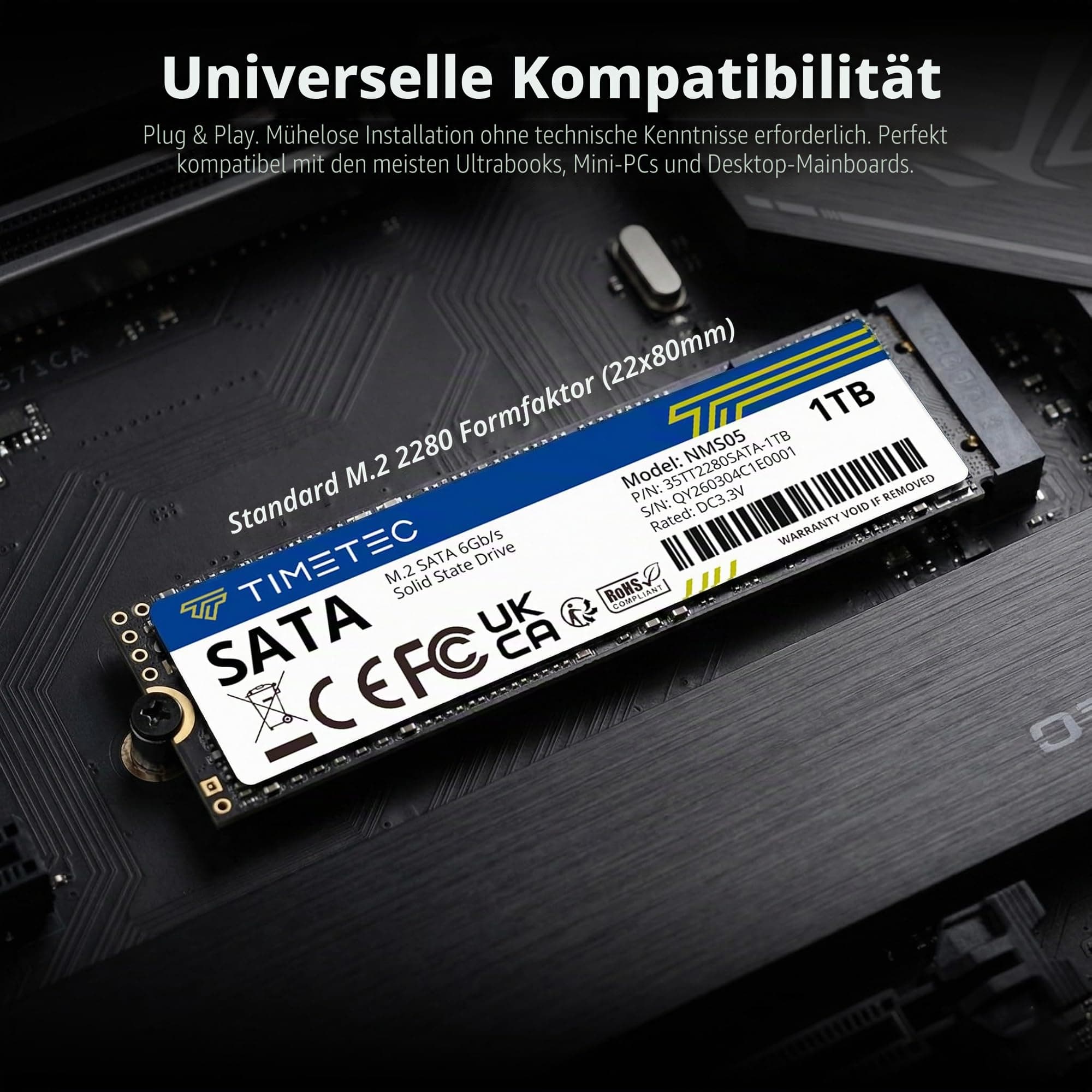 Timetec 1TB SSD 3D NAND SATA III 6 Gb/s M.2 2280 NGFF 512 TBW Lesegeschwindigkeit bis zu 550 MB/s SLC-Cache Leistungssteigerung Internes Solid-State-Laufwerk für PC, Computer, Laptop und Desktop Bild 5