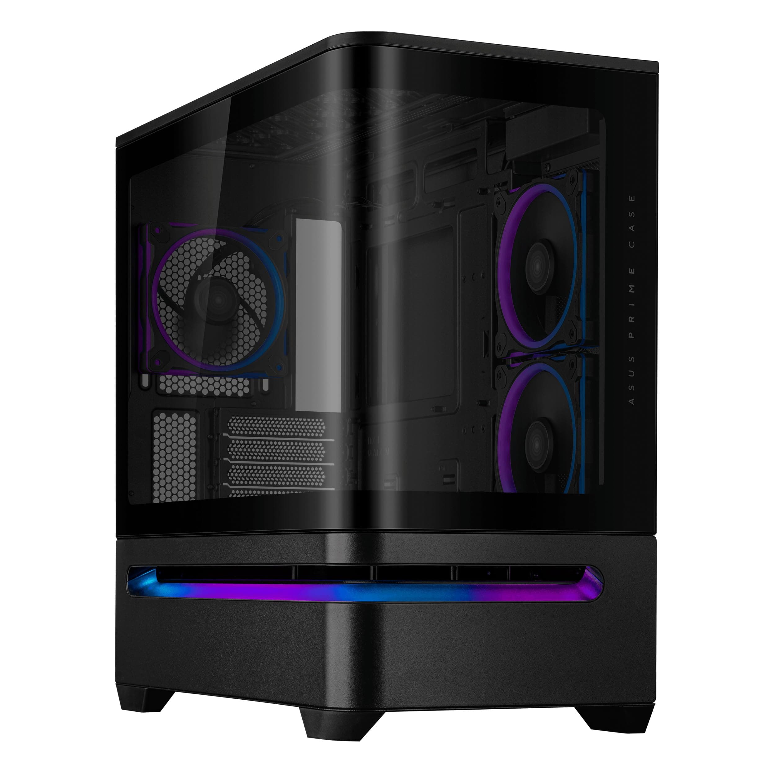 ASUS Prime AP202 mATX PC Gehäuse, Stahl, Mid-Tower, Schwarz(gebogenes Panorama Glaspanel, Aura Sync, GPU bis zu 420mm, Installation von bis zu neun 120mm-Lüftern,patentiertes Airflow-Design,Slot-Vent) Bild 2