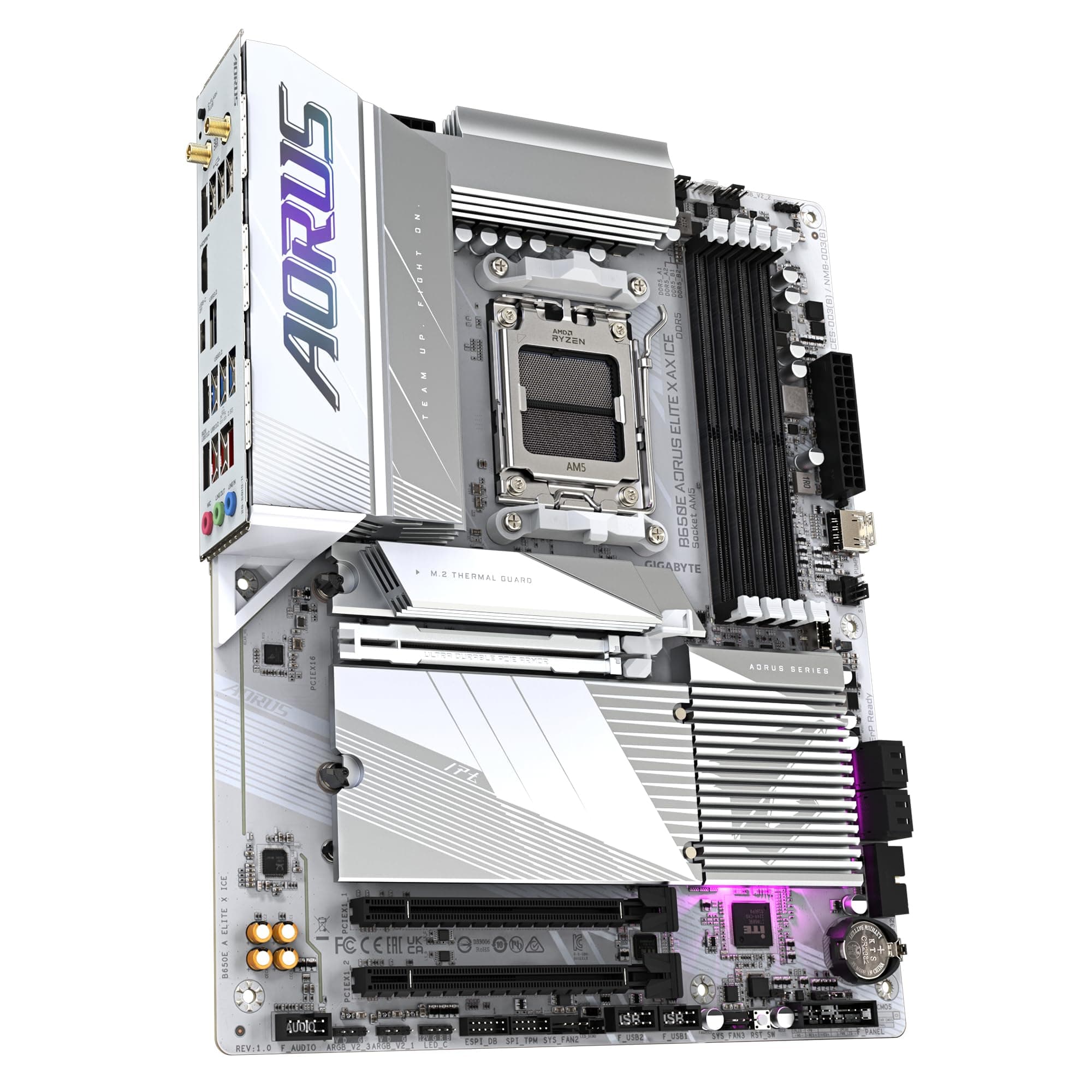 GIGABYTE B650E AORUS Elite X AX Ice Mainboard - AMD Ryzen 9000er-Serie, 12+2+2 Phasen VRM, bis zu 8000 MHz DDR5 (OC), 1xPCIe 5.0 + 2xPCIe 4.0 M.2, 2,5 GbE LAN, WiFi 6E, USB 3.2 Gen 2 Bild 5