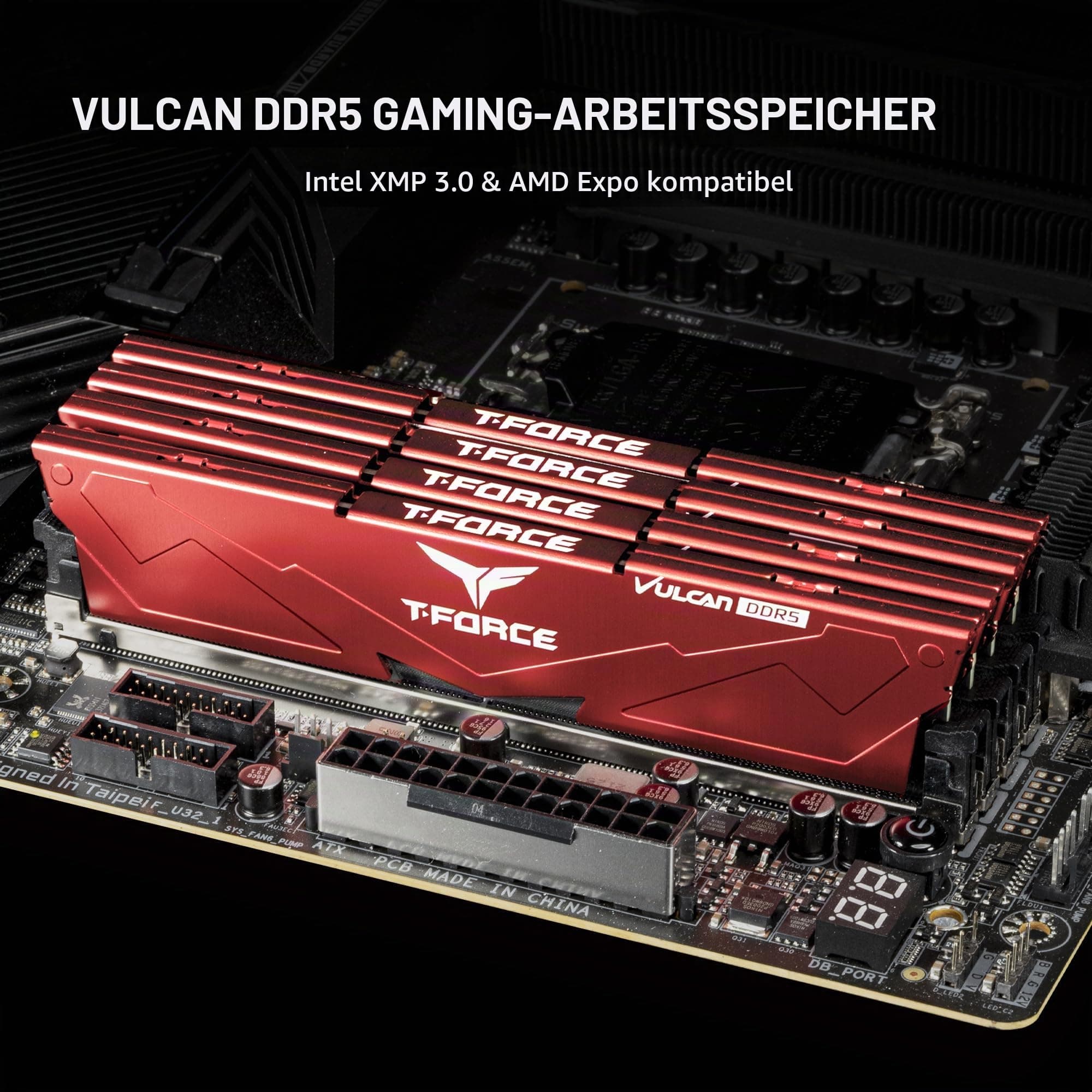 DDR5 32GB KIT 2x16GB PC 6000 Team T-Force Vulcan FLRD532G6000HC30DC01 rot 2x16GB DDR5 6000MHz 30-36-36-76 Rot/Ausflug, einfarbig (Getaway Solids) Bild 3