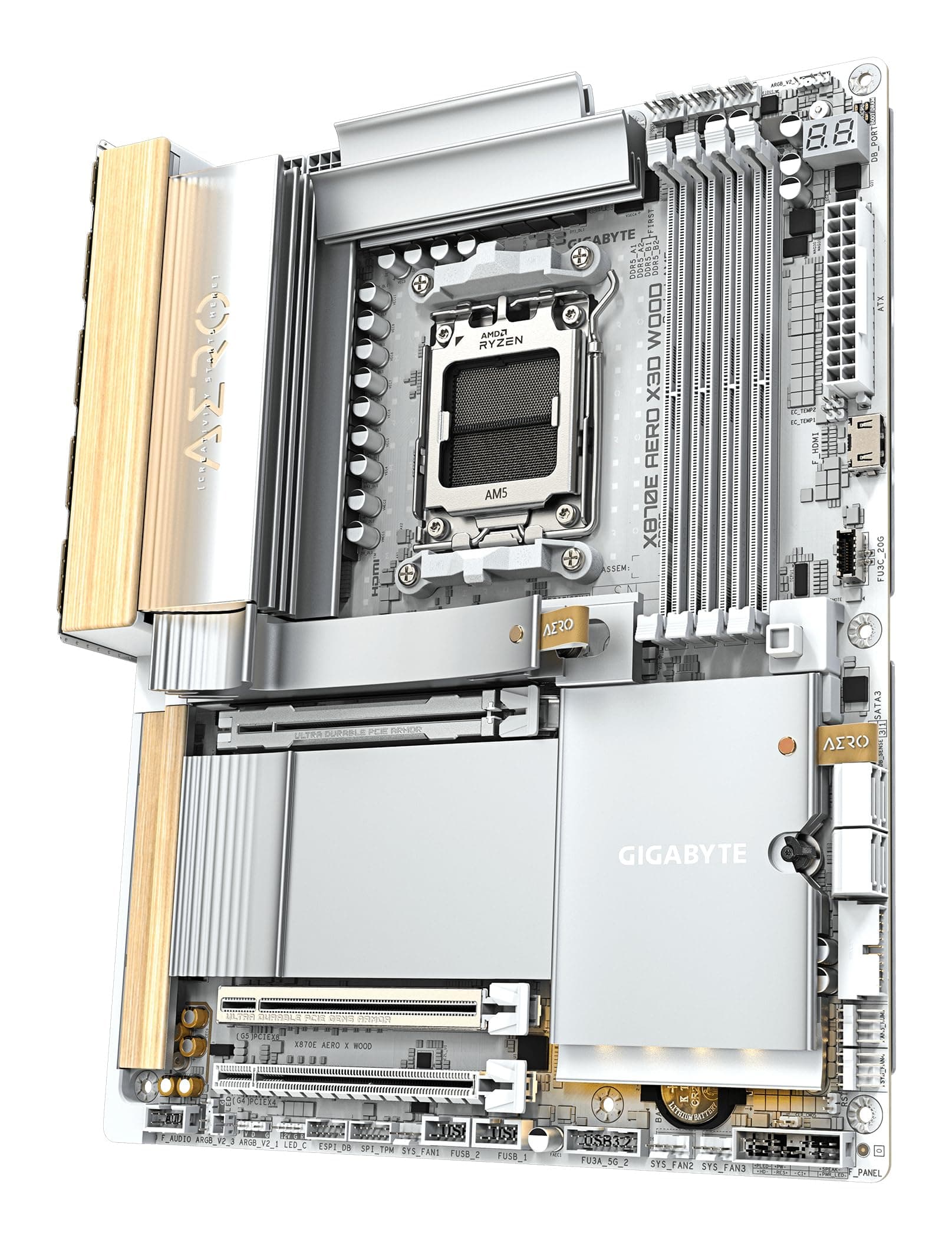 GIGABYTE X870E AERO X3D Wood Mainboard - Unterstützt AMD Ryzen 9000 CPUs, digitales 16+2+2-Phasen-VRM, bis zu 9000Hz DDR5 (O.C.), 2xPCIe 5.0 + 2xPCIe 4.0, Wi-Fi 7, 5GbE LAN, USB 4 Bild 7
