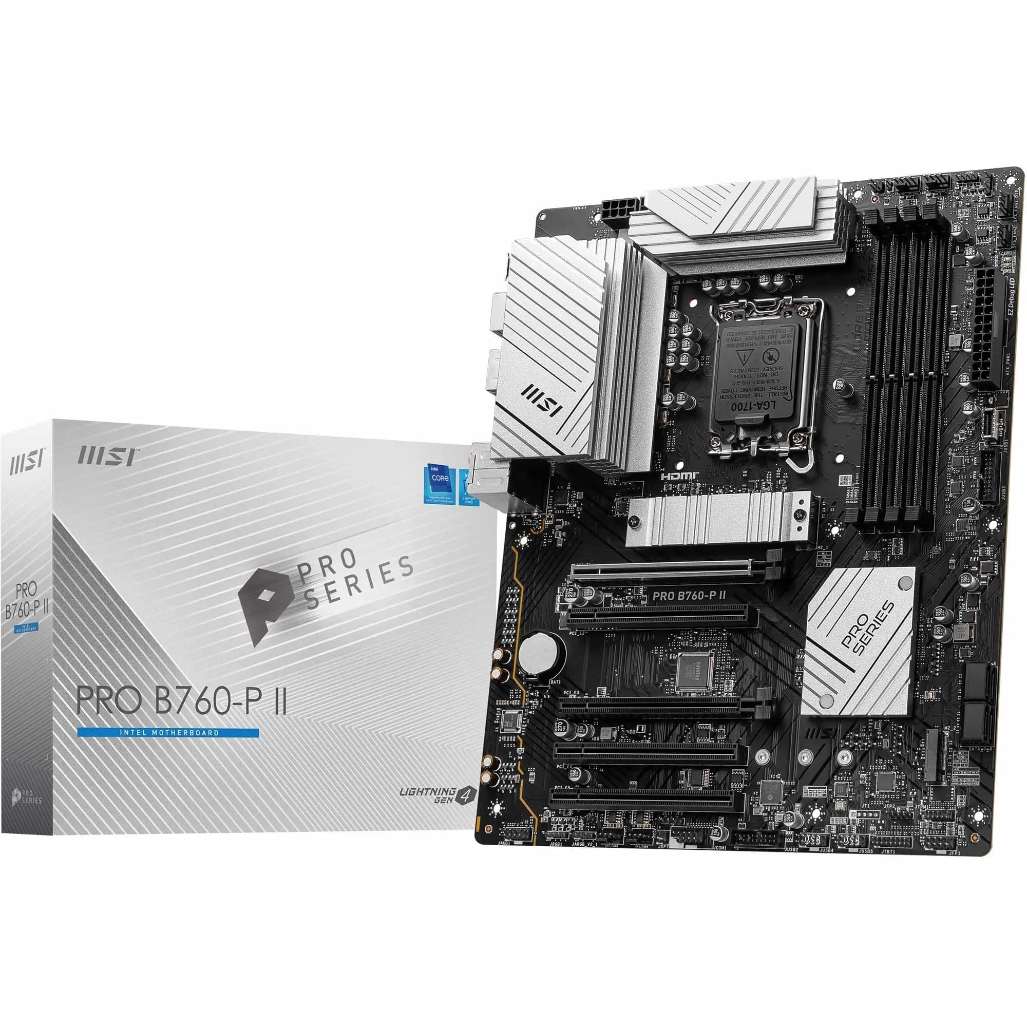 MSI PRO B760-P II Mainboard, ATX - Unterstützt Intel Core Prozessoren der 14., 13. und 12. Generation, LGA 1700 - DDR5 Memory Boost 7000+MHz/OC, PCIe 4.0 x16 Slots, M.2 Gen4 Slots, 2.5G LAN Bild 2