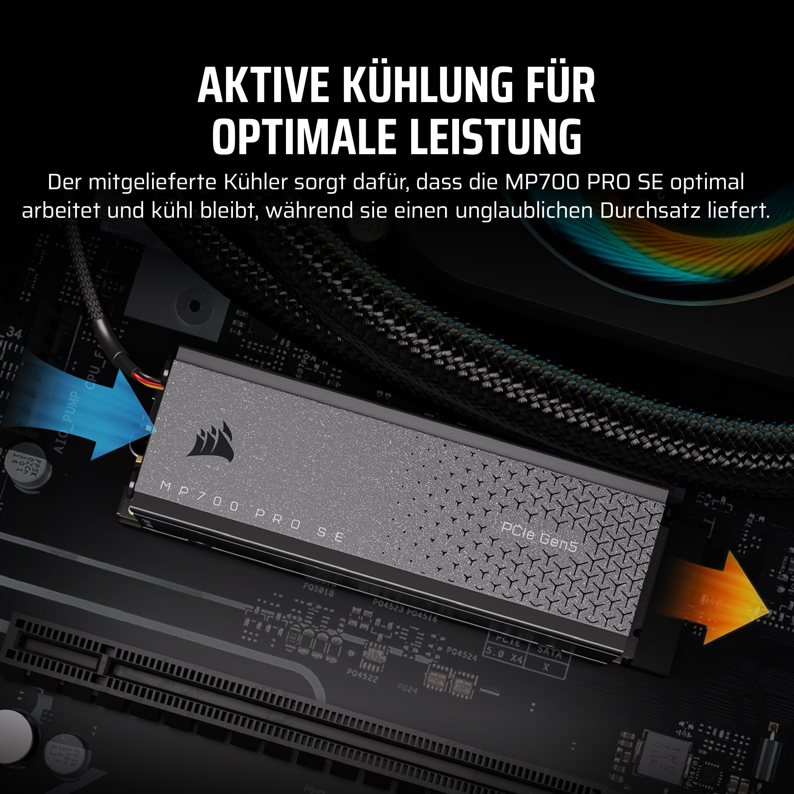 Corsair MP700 PRO SE mit Luftkühler 4TB PCIe 5.0 x4 NVMe 2.0 M.2 SSD – M.2 2280 – Bis zu 14.000 MB/s. Sequentielles Lesen – Hochdichter 3D TLC NAND – Schwarz Bild 5