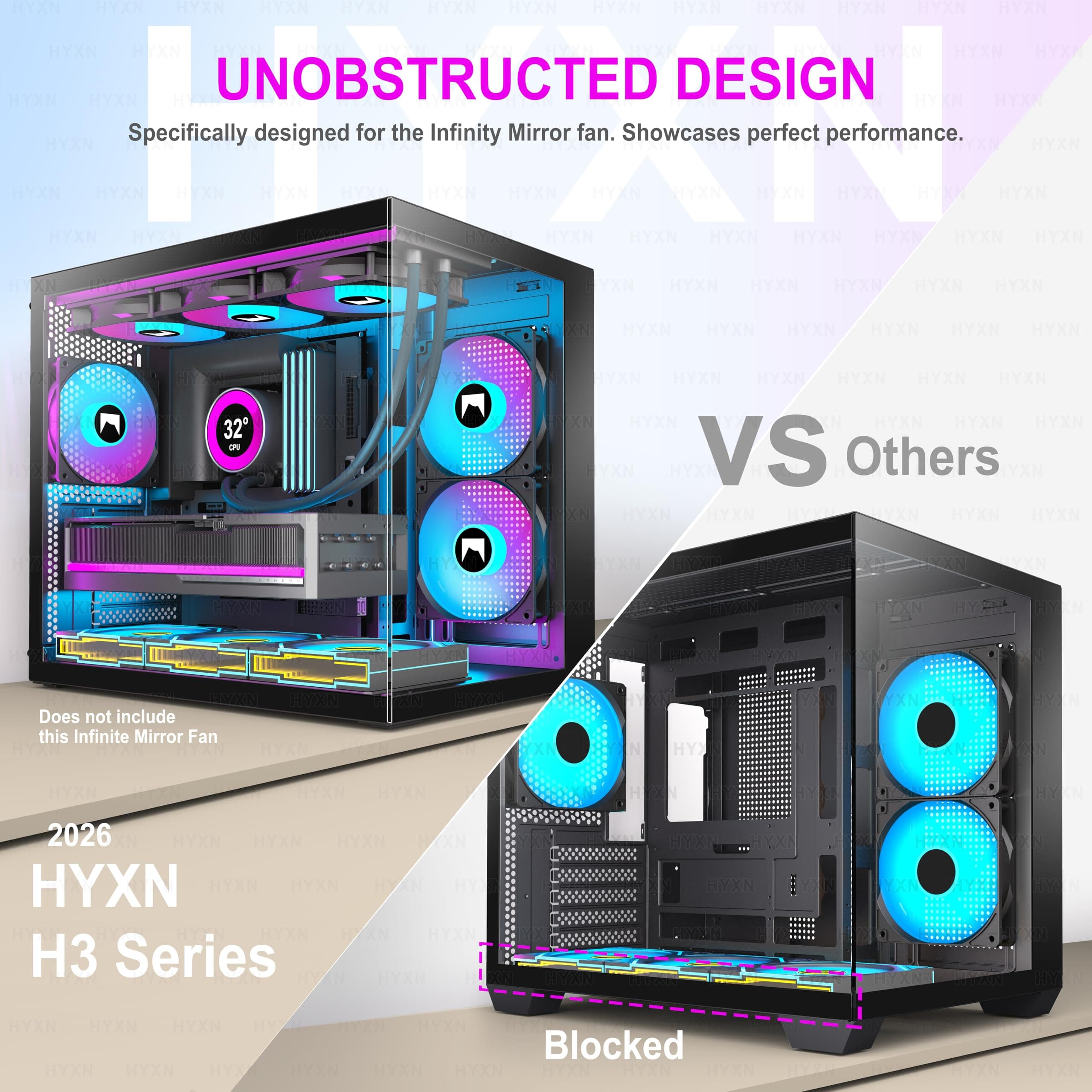 H3(2026) PC Gehäuse ATX – Vorinstallierte 3 ARGB Lüfter, Kompakter ATX Dual Kammer Mid Tower Gaming PC Gehäuse, 360MM Rad Unterstützung,mit Type-C 3.2 (Schwarz-R) Bild 7