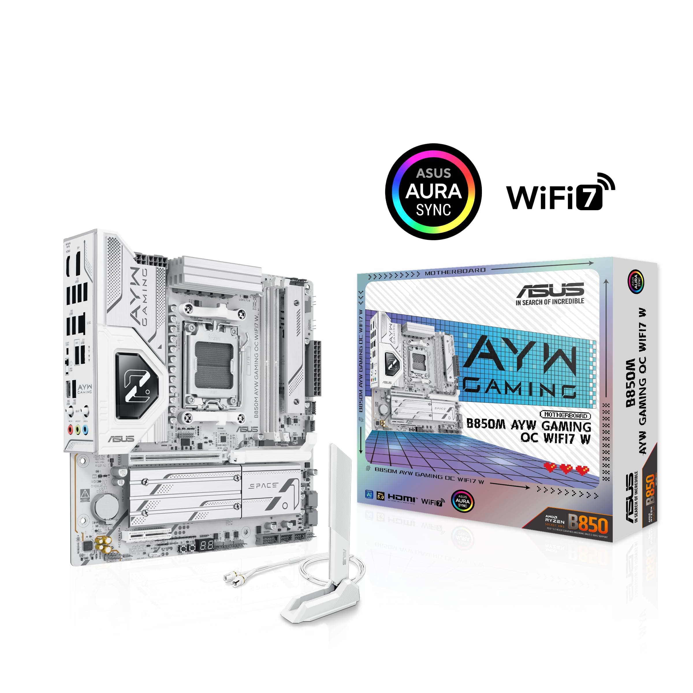 ASUS B850M AYW Gaming OC WIFI7 W, Motherboard AMD Micro-ATX, 12 + 2 + 1 Phasen, Stromversorgung, DDR5, PCIe 5.0, 3 M.2-Steckplätze, Wi-Fi 7, Ethernet Realtek 2,5 GB, USB-C mit 20 und 10 Gbit/s, BIOS Bild 5