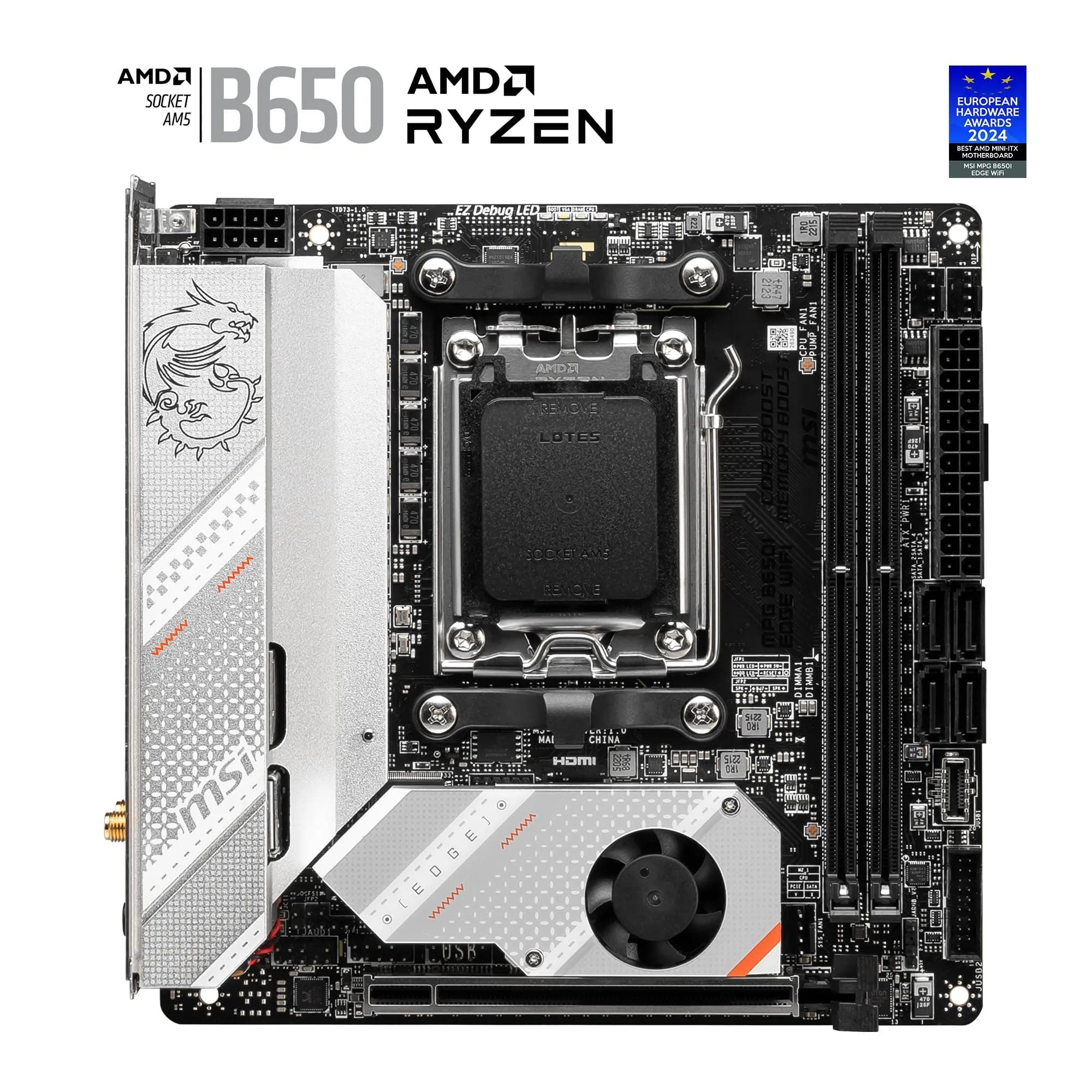 MSI MPG B650I Edge WiFi Mainboard, Mini-ITX - Unterstützt Ryzen 9000, 8000 & 7000 Serie Prozessoren, AM5-8 Phasen 80A VRM, DDR5 Memory Boost 6600+MHz/OC, 1 x PCIe 4.0 x16, 2 x M.2 Gen4, Wi-Fi 6E Bild 4