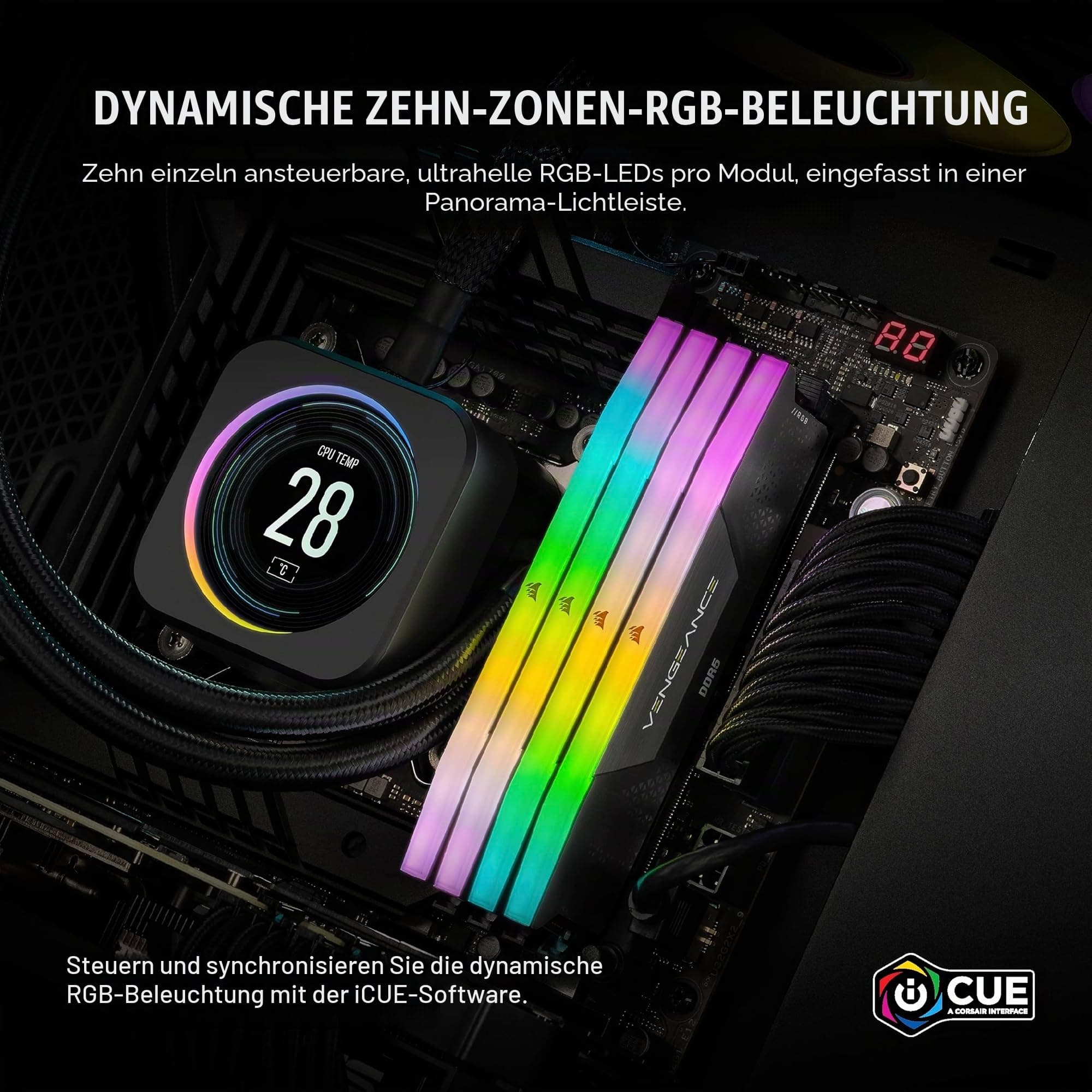 Corsair Vengeance RGB DDR5 RAM 64GB (4x16GB) 6600MHz CL32 Intel XMP iCUE Kompatibel Computer Speicher - Schwarz (CMH64GX5M4B6600C32) Bild 7