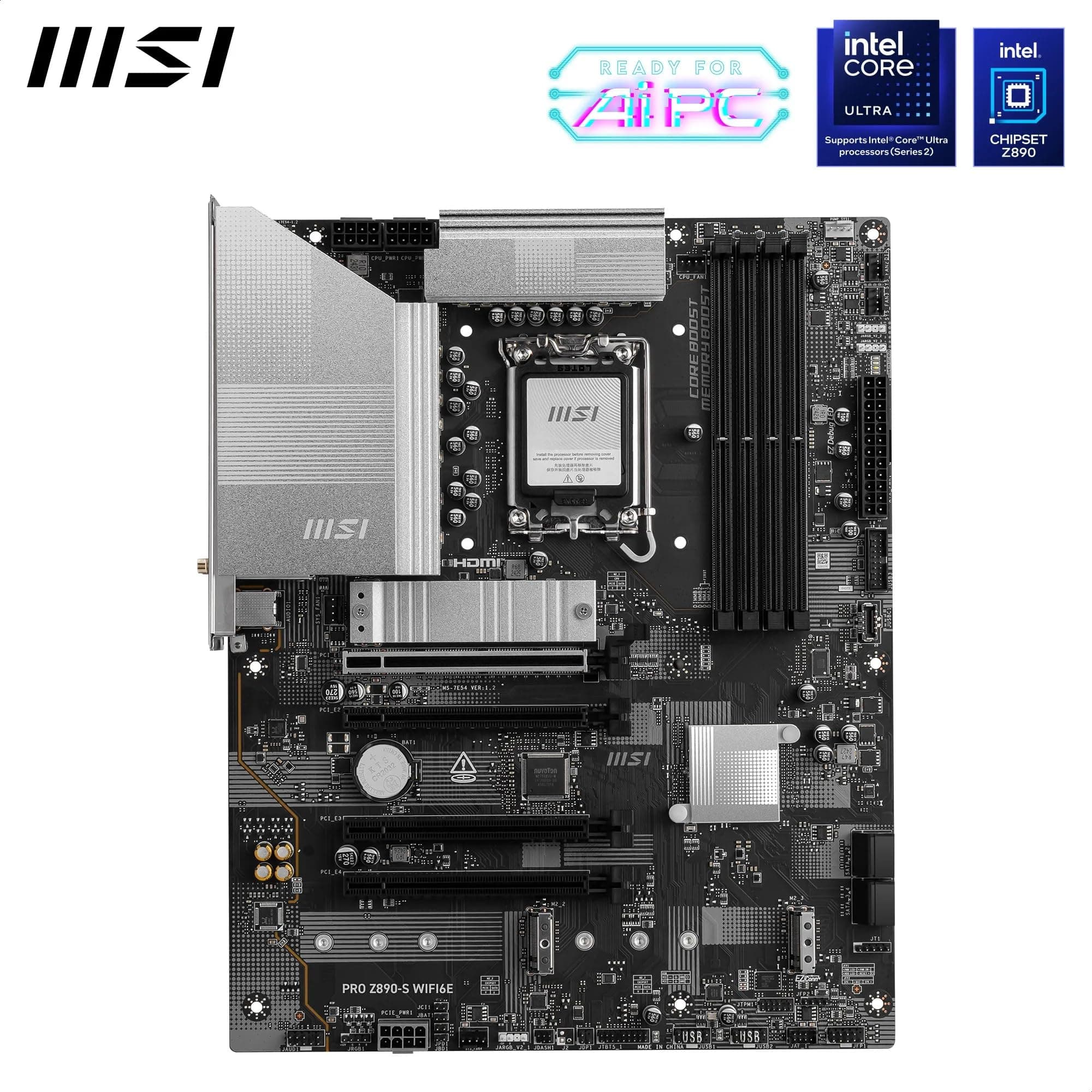 MSI PRO Z890-S WIFI6E Mainboard, ATX – Unterstützt Intel Core Ultra-Prozessoren (Series 2), LGA 1851 – DDR5 Memory Boost (8800+ MT/s OC), PCIe 5.0 x16 & 4.0 x16, M.2 Gen5, Wi-Fi 6E, 2,5G-LAN Bild 3