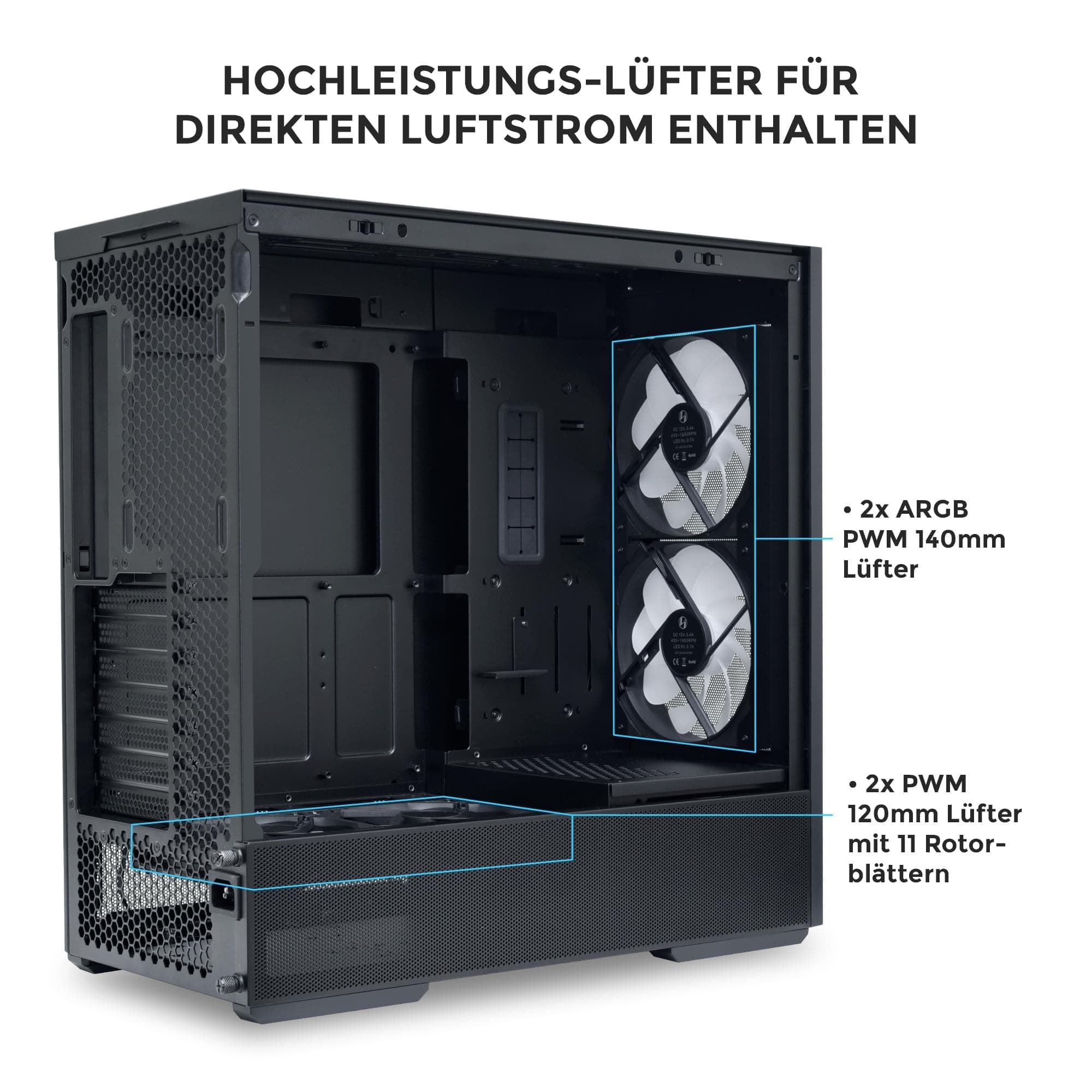 Lian Li LANCOOL 207 Gaming PC Gehäuse ATX Schwarz - Midi Tower PC Gehäuse mit RGB-Beleuchtung, Grafikkarten bis 375 mm, bis zu 360 mm Radiator, Black Case Stahl, Gehärtetes Glas Bild 8