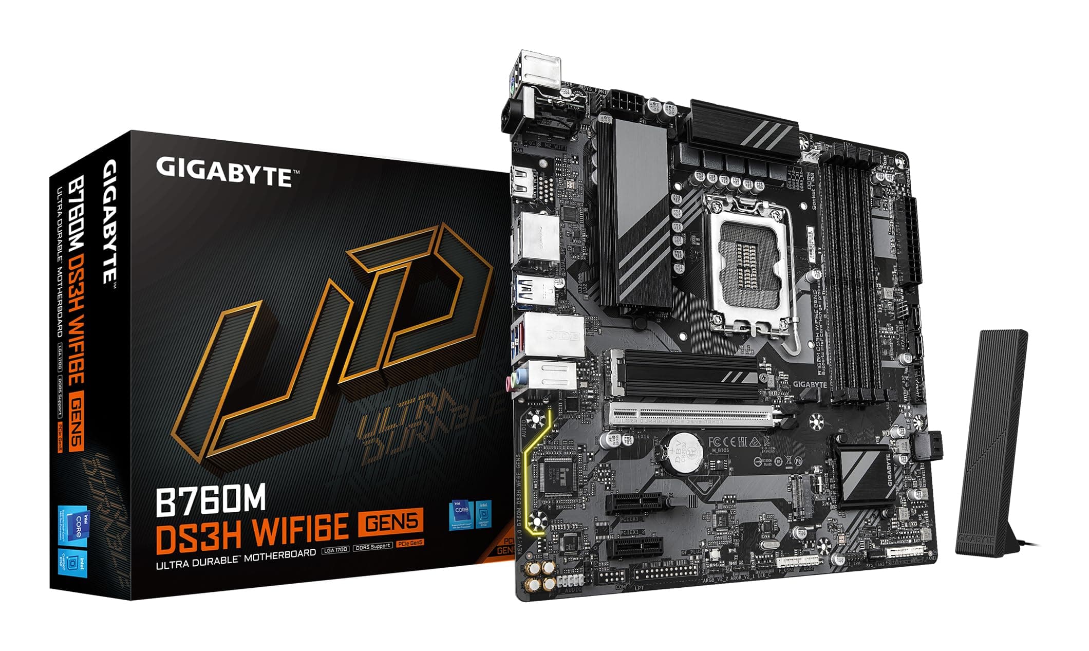 GIGABYTE B760M DS3H WIFI6E GEN5 Mainboard – Unterstützt Intel Core Prozessoren der 14. Generation, 6+2+1 Phasen Digital-VRM, bis zu 5600 MHz DDR5, 2 x PCIe 4.0 M.2, Wi-Fi 6E, 2.5 GbE LAN, USB 3.2 Gen2 Bild 2