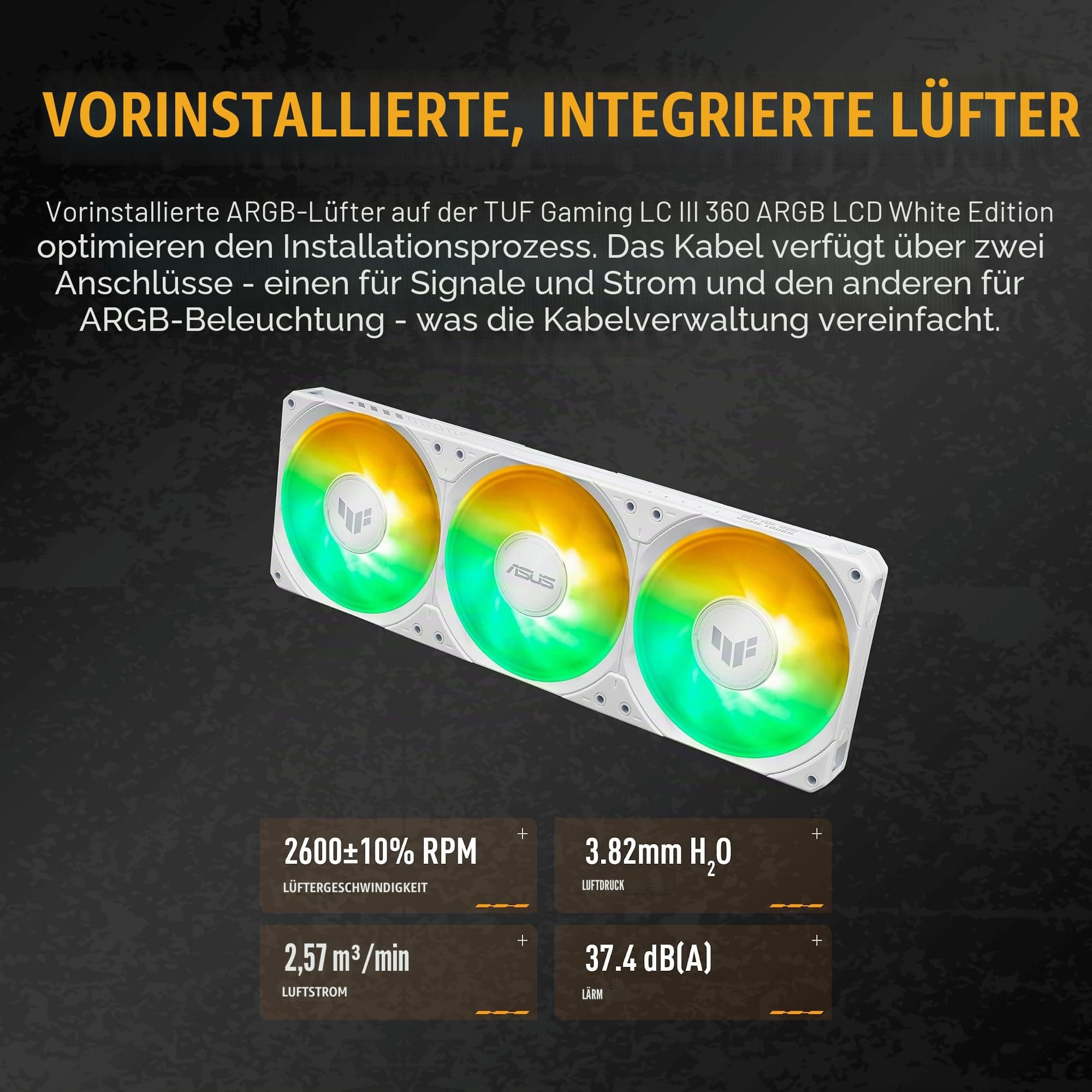 ASUS TUF Gaming LC III 360 ARGB LCD White All-in-One-Flüssig-CPU Wasserkühlung (drei ARGB Lüfter, 2,8" IPS-LCD für GIFs und MP4, Intel LGA 1851, 400mm-Schläuche, 1700, 1200, AMD AM5 und AM4, Weiß) Bild 7