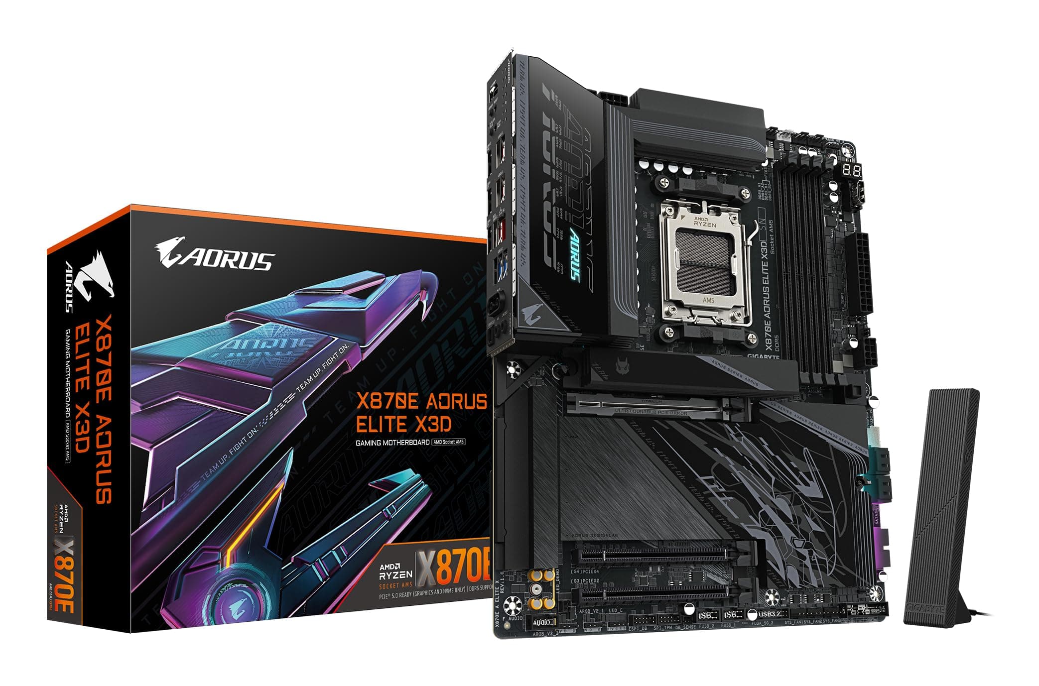 GIGABYTE X870E AORUS Elite X3D Mainboard – Unterstützt AMD Ryzen 9000 Prozessoren, 16+2+2-Phasen Digital-VRM, bis zu 9000 Hz DDR5 (OC), 2 x PCIe 5.0 + 2 x PCIe 4.0, Wi-Fi 7, 5 GbE LAN, USB 4 Bild 2