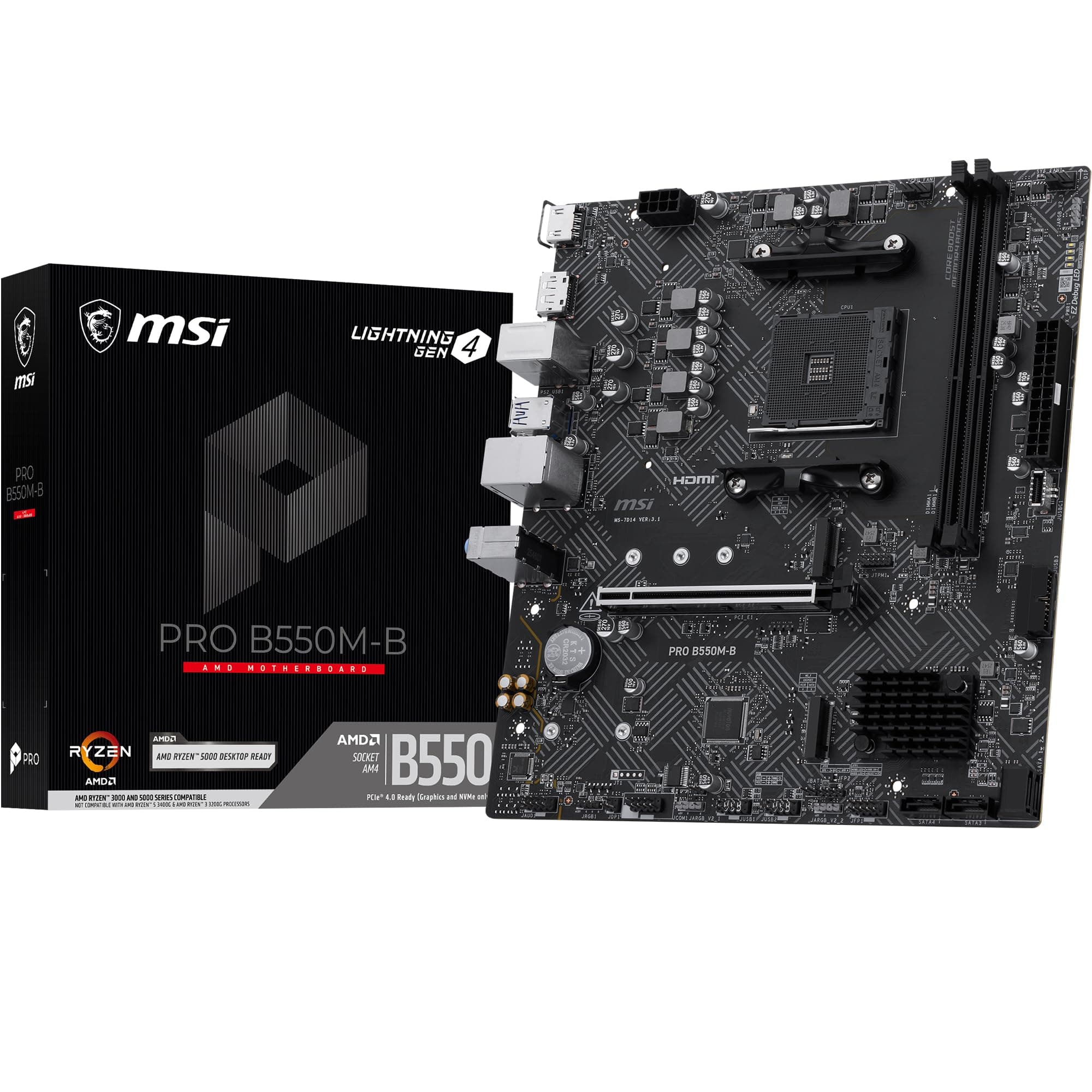 MSI PRO B550M-B Mainboard, mATX - Unterstützt AMD Ryzen 5000/5000 G-Series, 4000 G-Series, 3000/3000 G-Series Desktop Prozessoren, AM4 - DDR4 Memory Boost (bis zu 4600+ MT/s OC), PCIe 4.0 x16, M.2