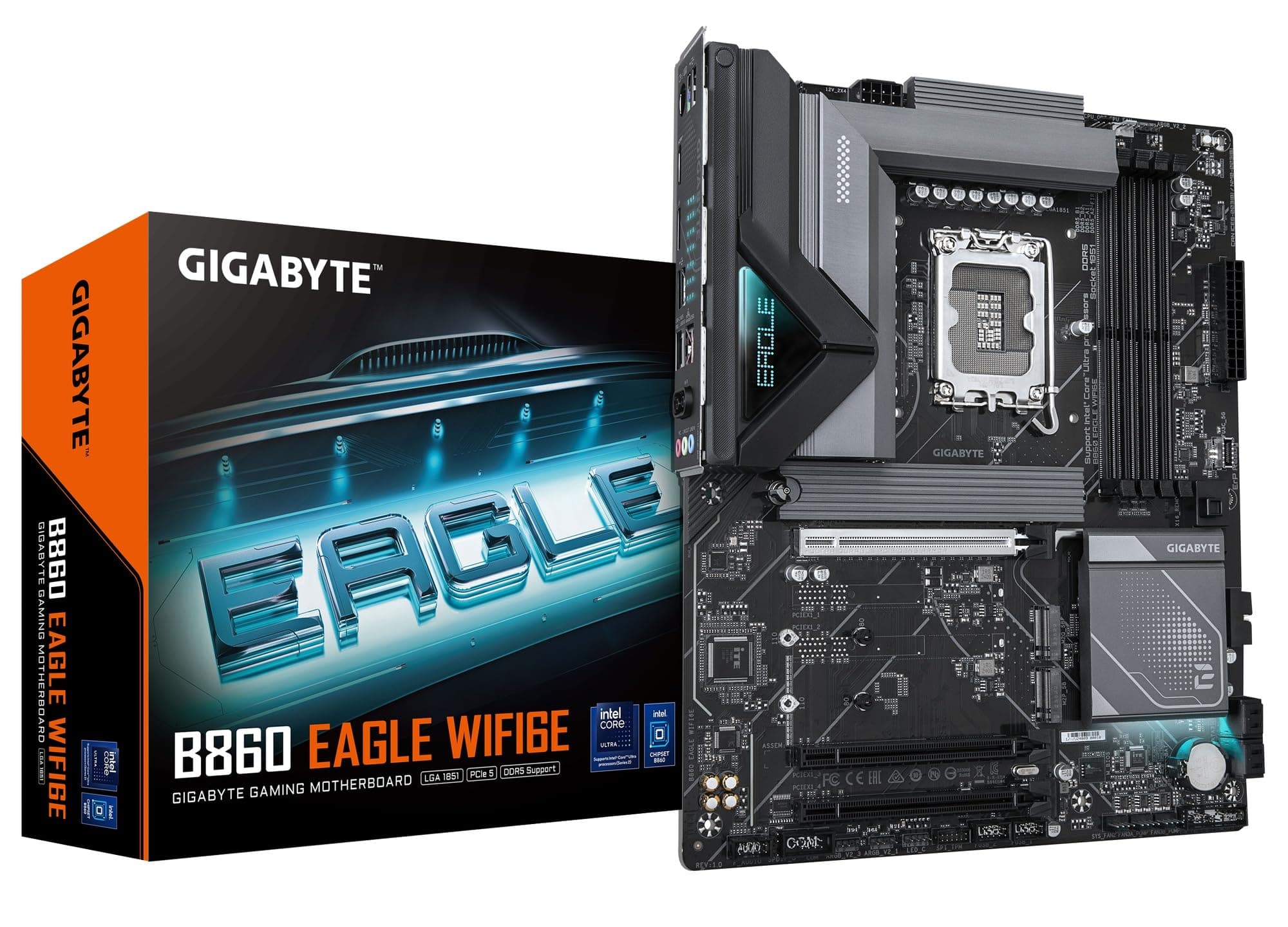 GIGABYTE B860 Eagle WIFI6E Intel Core Ultra (Serie 2) LGA 1851 Motherboard, ATX, DDR5, 3X M.2, PCIe 5.0, USB-C, WIFI6E, 2,5 GbE LAN, EZ-Latch Bild 2