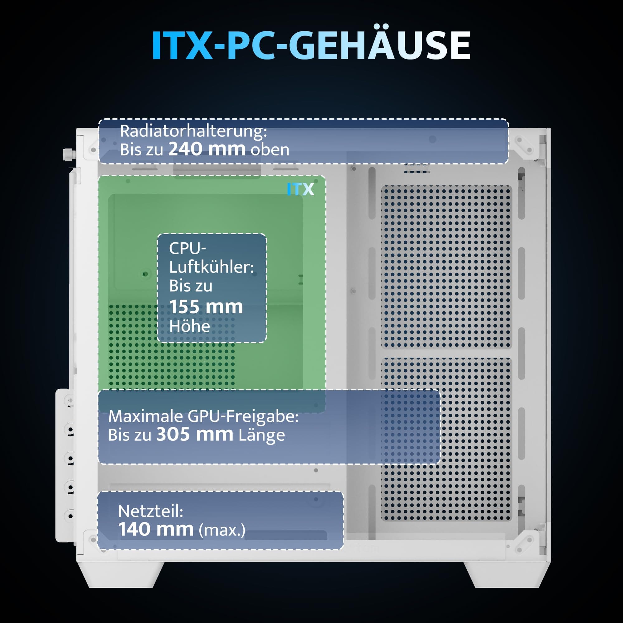 darkFlash ITX-PC-Gehäuse, Vorinstalliert mit 3 PWM-ARGB-Lüftern, Computergehäuse, ITX-Gehäuse mit Vollansicht und Doppeltem Hartglas, Mini-Größe, Unterstützt 240 mm AIO (C275P) (Weiß) Bild 7