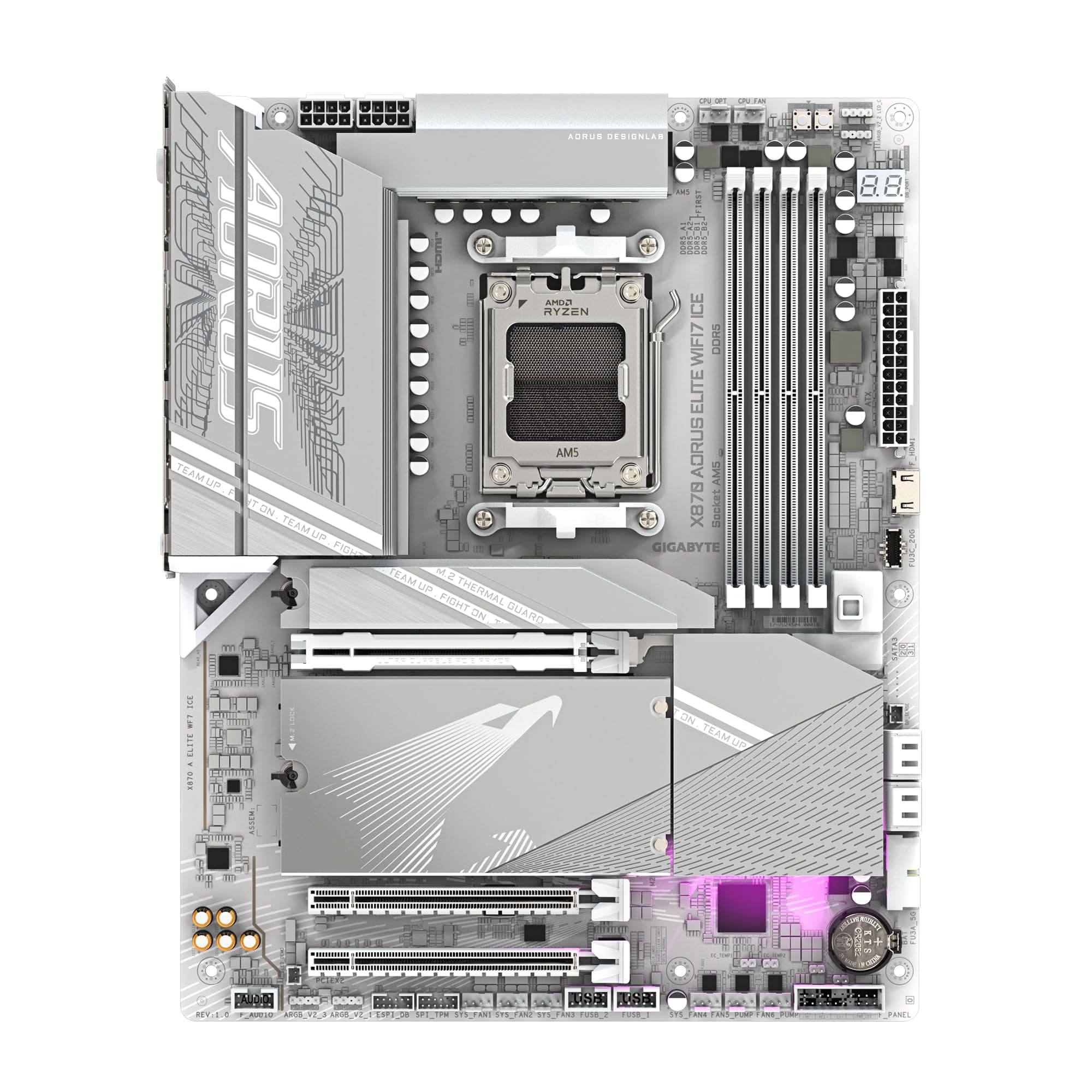 GIGABYTE X870 A Elite WIFI7 Ice-Mainboard - Unterstützt AMD Ryzen 9000 CPUs, digitales 16+2+2 Phasen VRM, bis zu 8000MHz DDR5 (OC), 3xPCIe 5.0, Wi-Fi 7, 2.5GbE LAN, USB 4 Bild 3