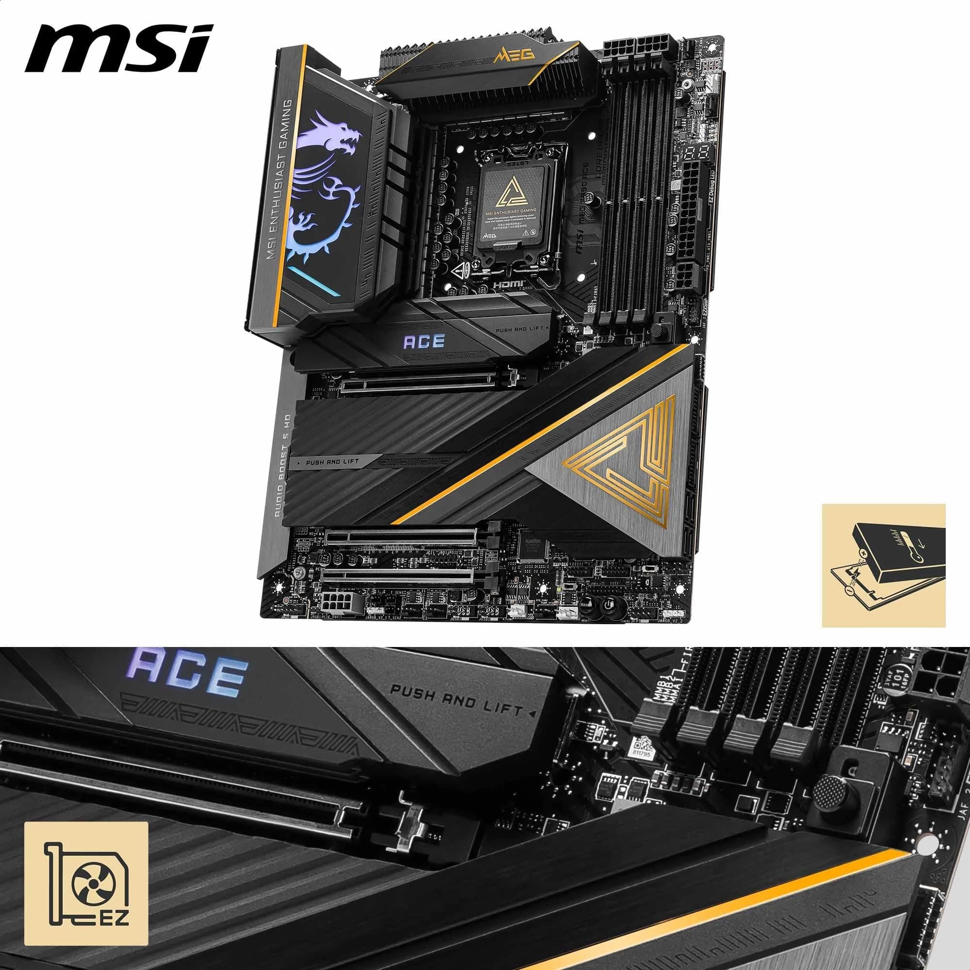 MSI MEG Z890 ACE Mainboard, ATX - Unterstützt Intel Core Ultra Prozessoren (Series 2), LGA 1851-110A SPS VRM, DDR5-Speicher (9200+MT/s OC), PCIe 5.0 & 4.0 x16, M.2 Gen5, Thunderbolt 4, Wi-Fi 7 Bild 5