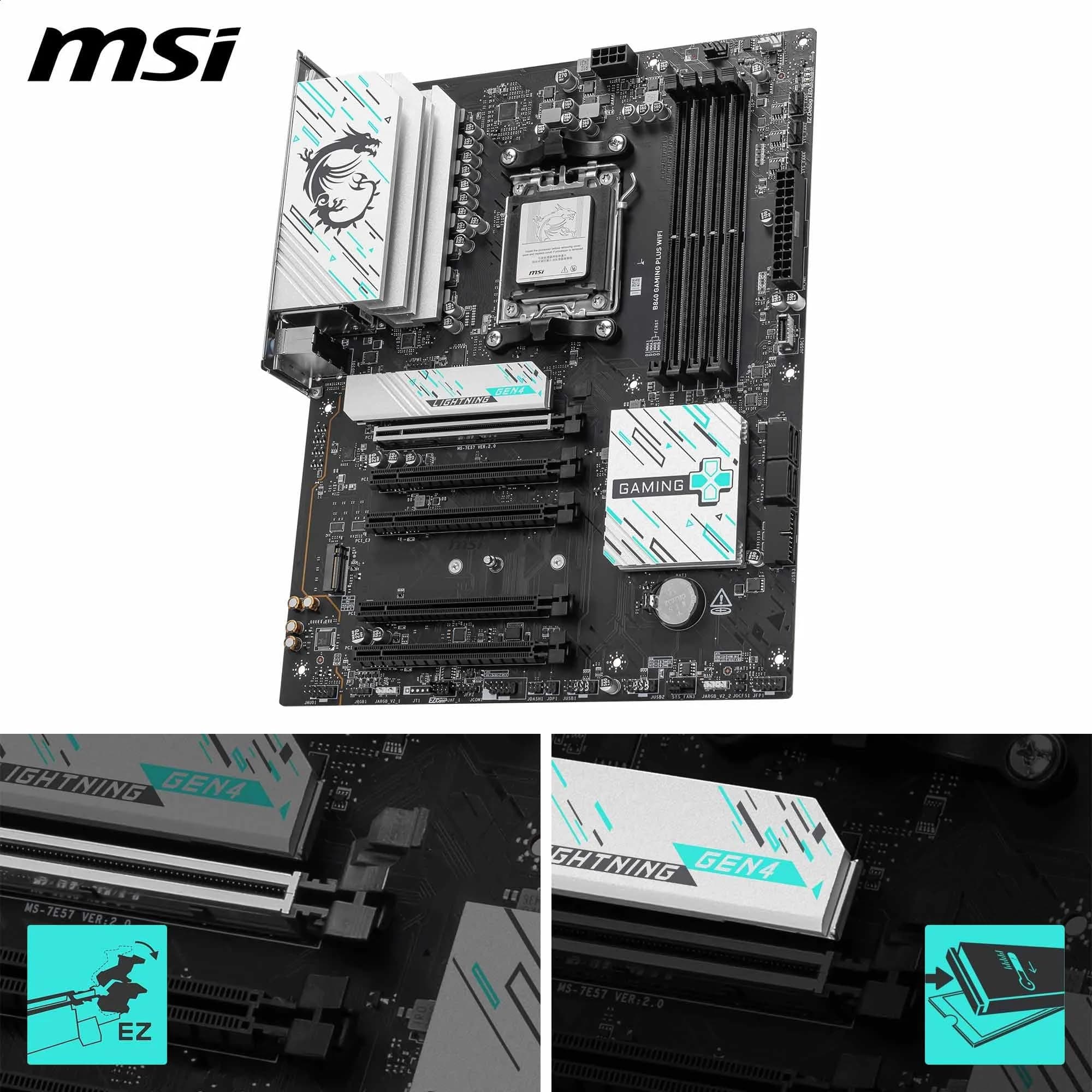 MSI B840 Gaming Plus WiFi Mainboard, ATX - Unterstützt AMD Ryzen 9000/8000 / 7000 Prozessoren, AM5 - DDR5 Memory Boost 8000+ MT/s (OC), PCIe 4.0 x16, M.2 Gen4, Wi-Fi 7, 2.5G LAN Bild 5