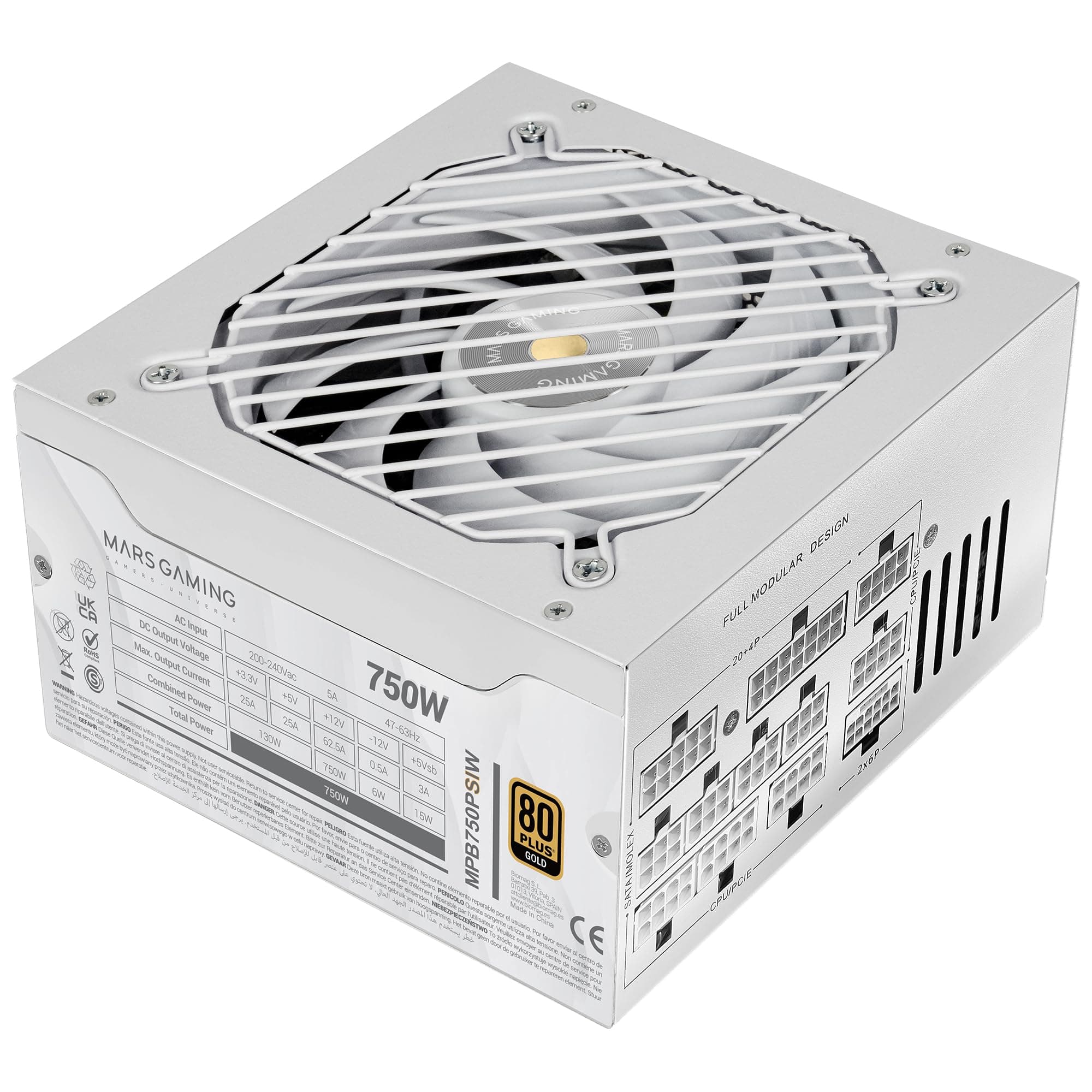 Mars Gaming MPB750PSI, PC-Netzteil Full Modular 750W, 10 Jahre Garantie, 80Plus Gold 90%, Lüfter SI Extreme Silence, Technologien AI2-RPM, DC-DC und SMD, ATX 3.1 und PCIe 5.1 Schwarz MPB750PSIW