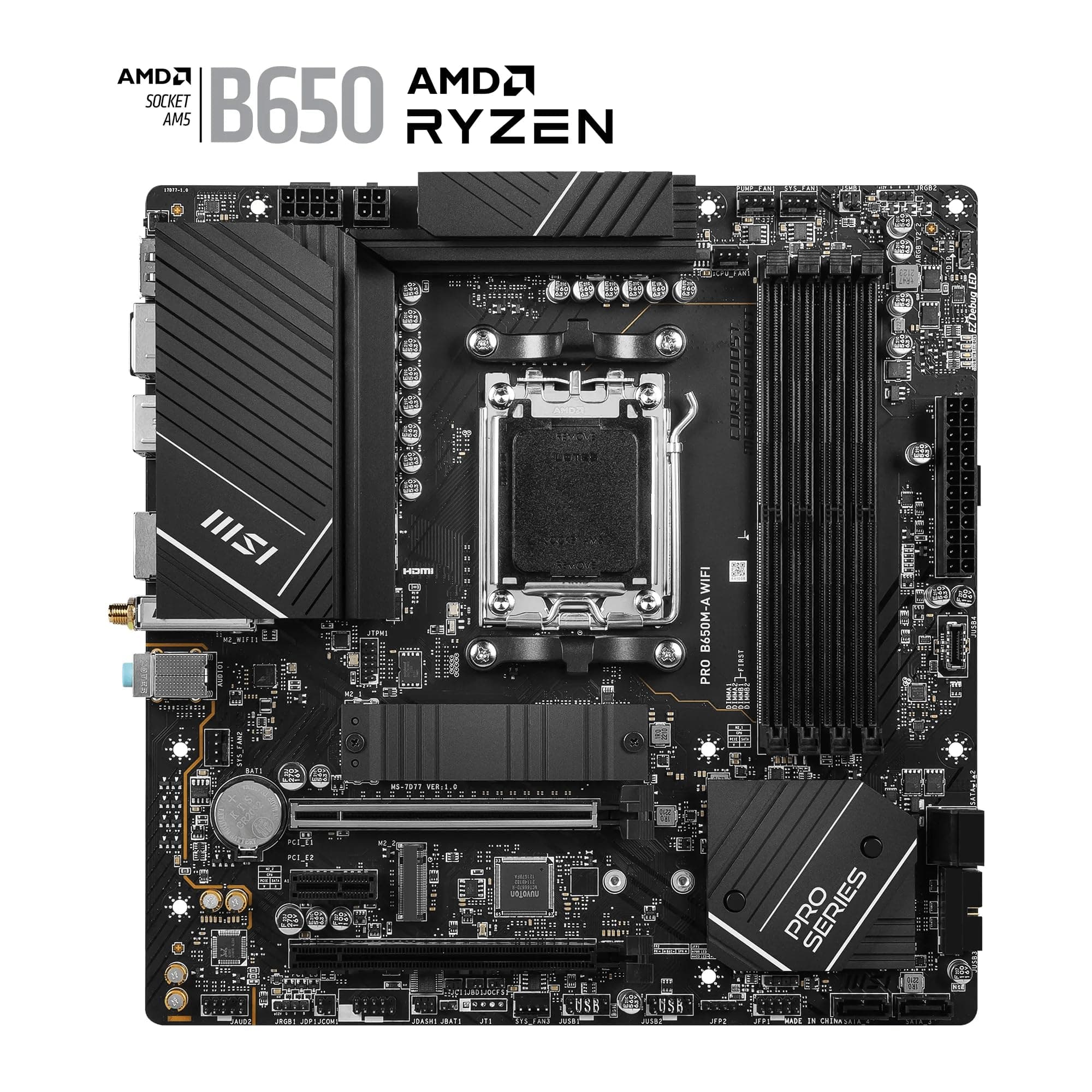 MSI PRO B650M-A WiFi Mainboard, Micro-ATX - Unterstützt Ryzen 9000, 8000 & 7000 Serie Prozessoren, AM5 - DDR5 Memory Boost 6400+MHz/OC, 2 x PCIe 4.0 x16, 2 x M.2 Gen4, Wi-Fi 6E Bild 3