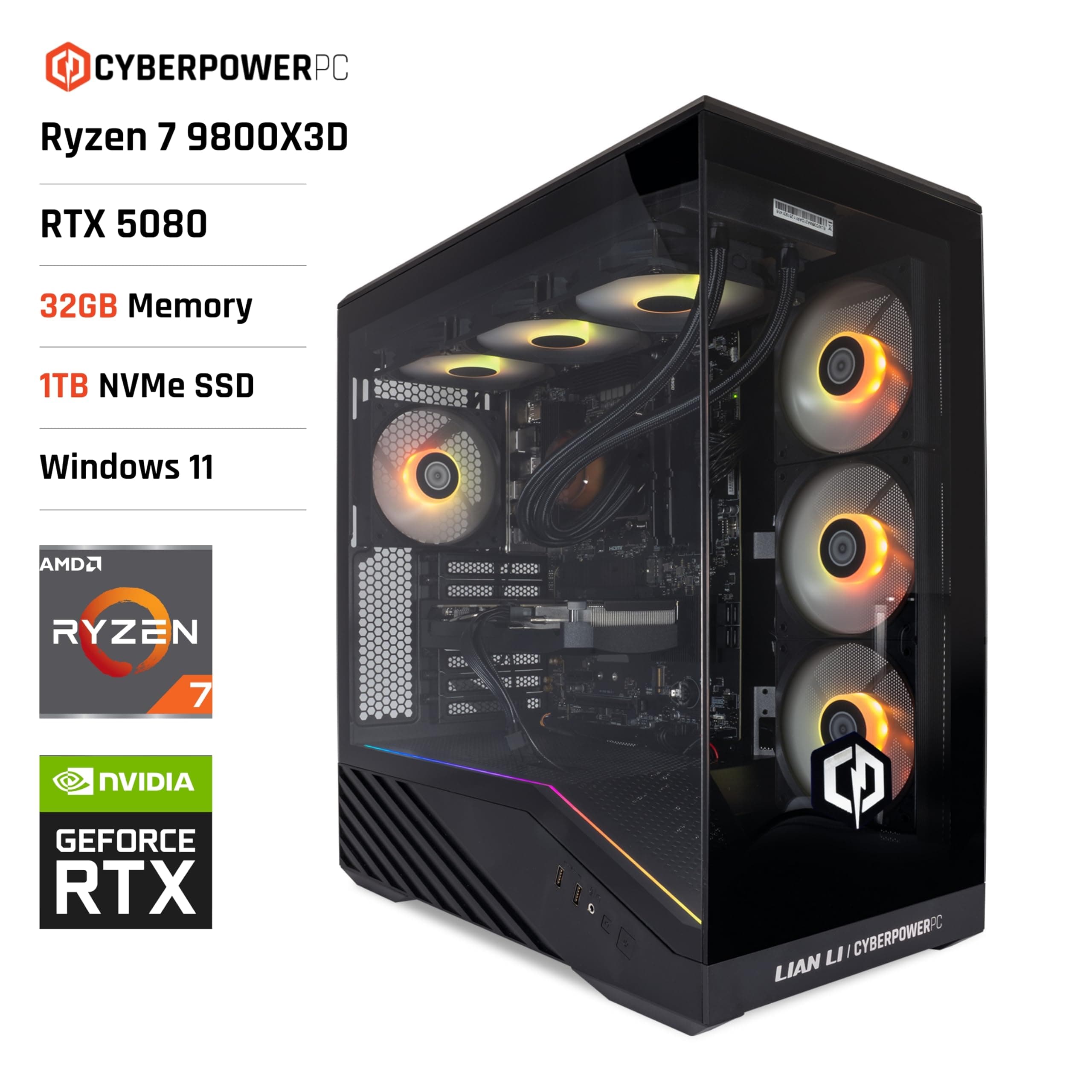 CYBERPOWERPC Luxe Gaming PC - AMD Ryzen 7 9800X3D, Nvidia RTX 5080, 32GB RAM, 1TB NVMe SSD, 850W PSU, Windows 11, Liquid Cooling, V100R AMD Ryzen 7 9800X3D Nvidia RTX 5080 Bild 2