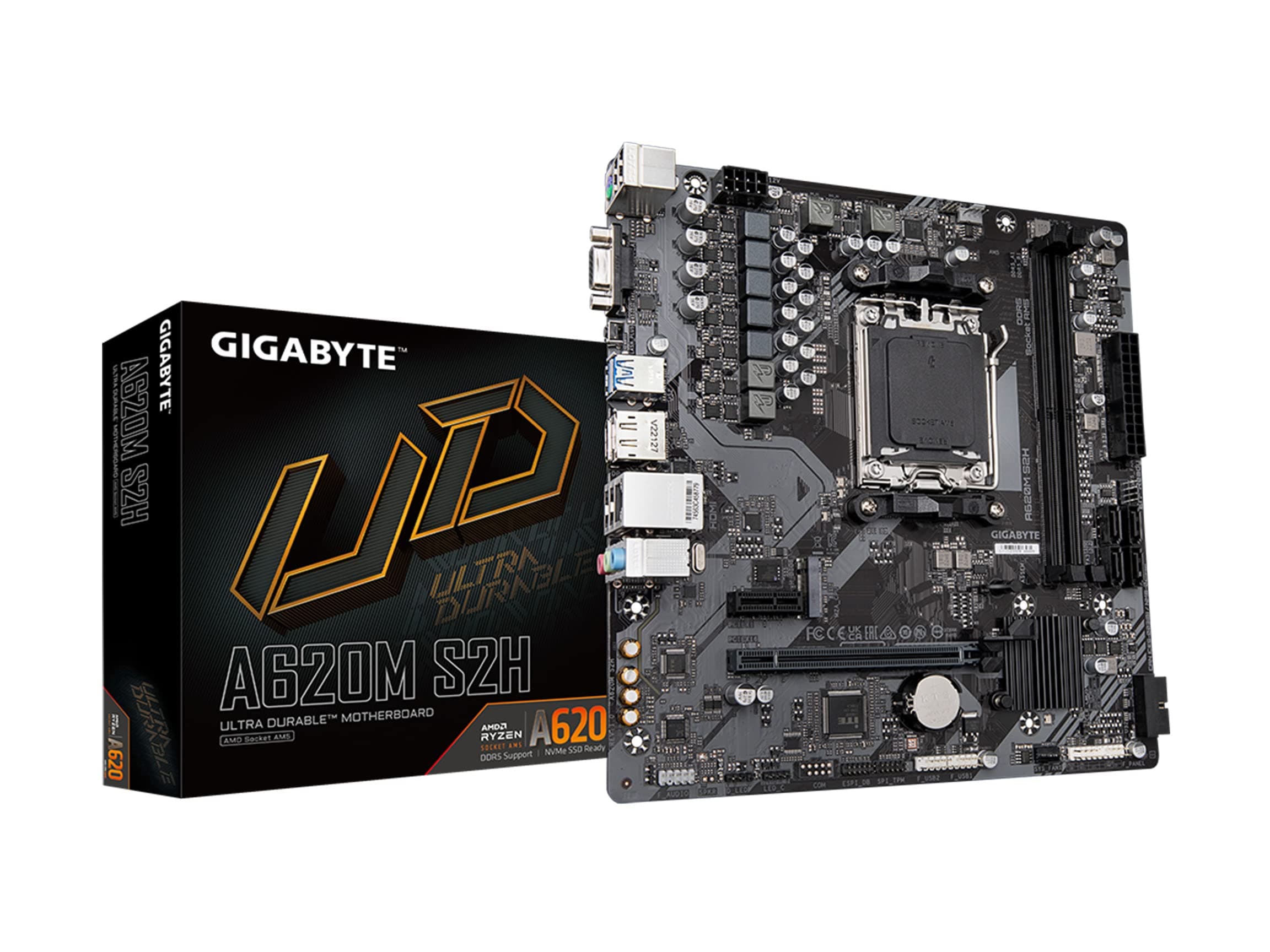 GIGABYTE A620M S2H (AM5/ LGA 1718/ AMD/ A620/ Micro ATX/ 5 Jahre Garantie/ DDR5/ Single M.2/ PCIe 4.0/ USB 3.2 Gen1/ Realtek 1GbE LAN/Q-Flash Plus/PCIe EZ-Latch/Motherboard)