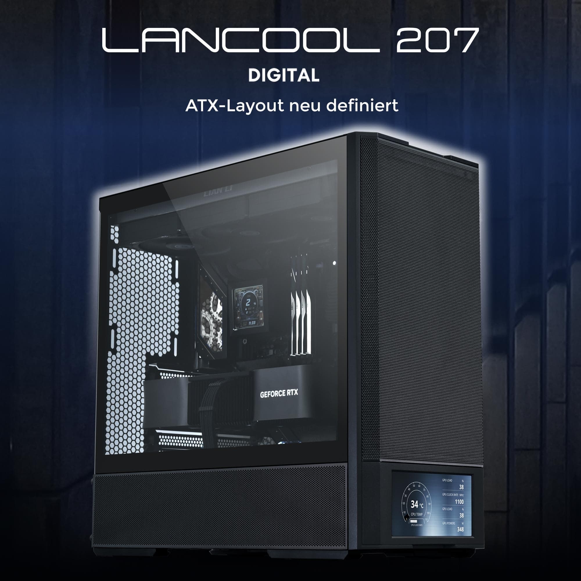 Lian Li LANCOOL 207 Digital Gaming PC Gehäuse ATX Schwarz - Midi Tower mit LCD-Bildschirm, Grafikkarten bis 375 mm, Radiator bis zu 360 mm Bild 3