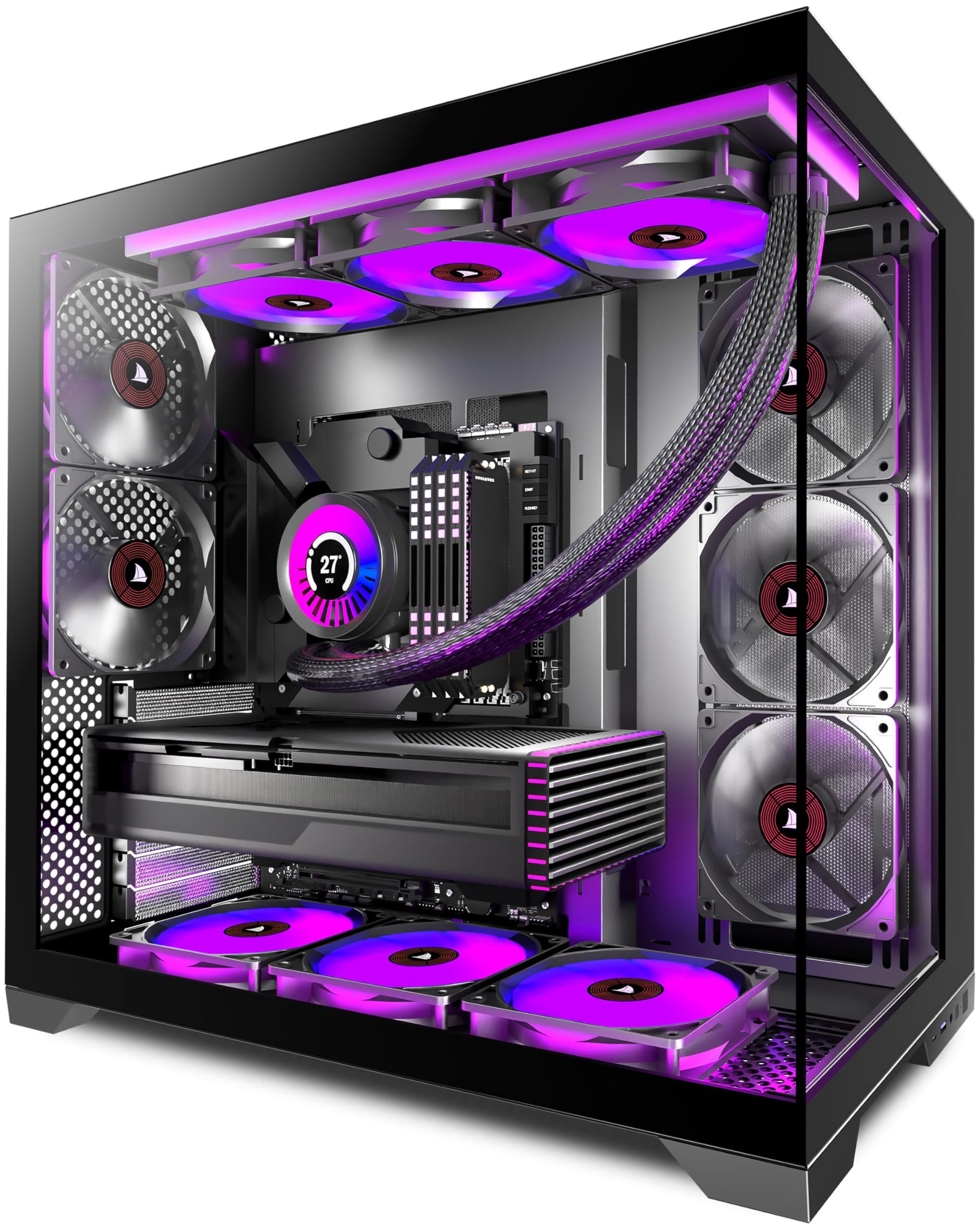 KEDIERS PC-Gehäuse ATX 5 Lüfter vorinstalliert, Typ-C-Mid-Tower-Computergehäuse mit Full-View-Dual-Hartglas, Gaming-PC-Gehäuse, Schwarz