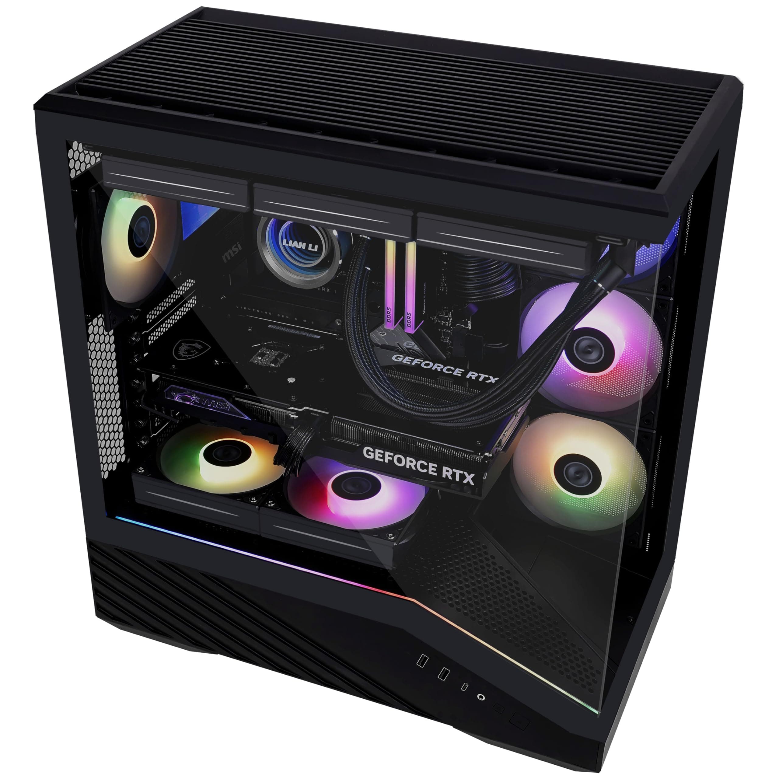 LIAN LI Vector V100 PC-Gehäuse Schwarz – ATX Midi-Tower mit Tempered Glass, RGB-Beleuchtung, 4X 120-mm-Lüfter, Platz für 360mm Radiator, GPU bis 415mm, Back Connect kompatibel Bild 7