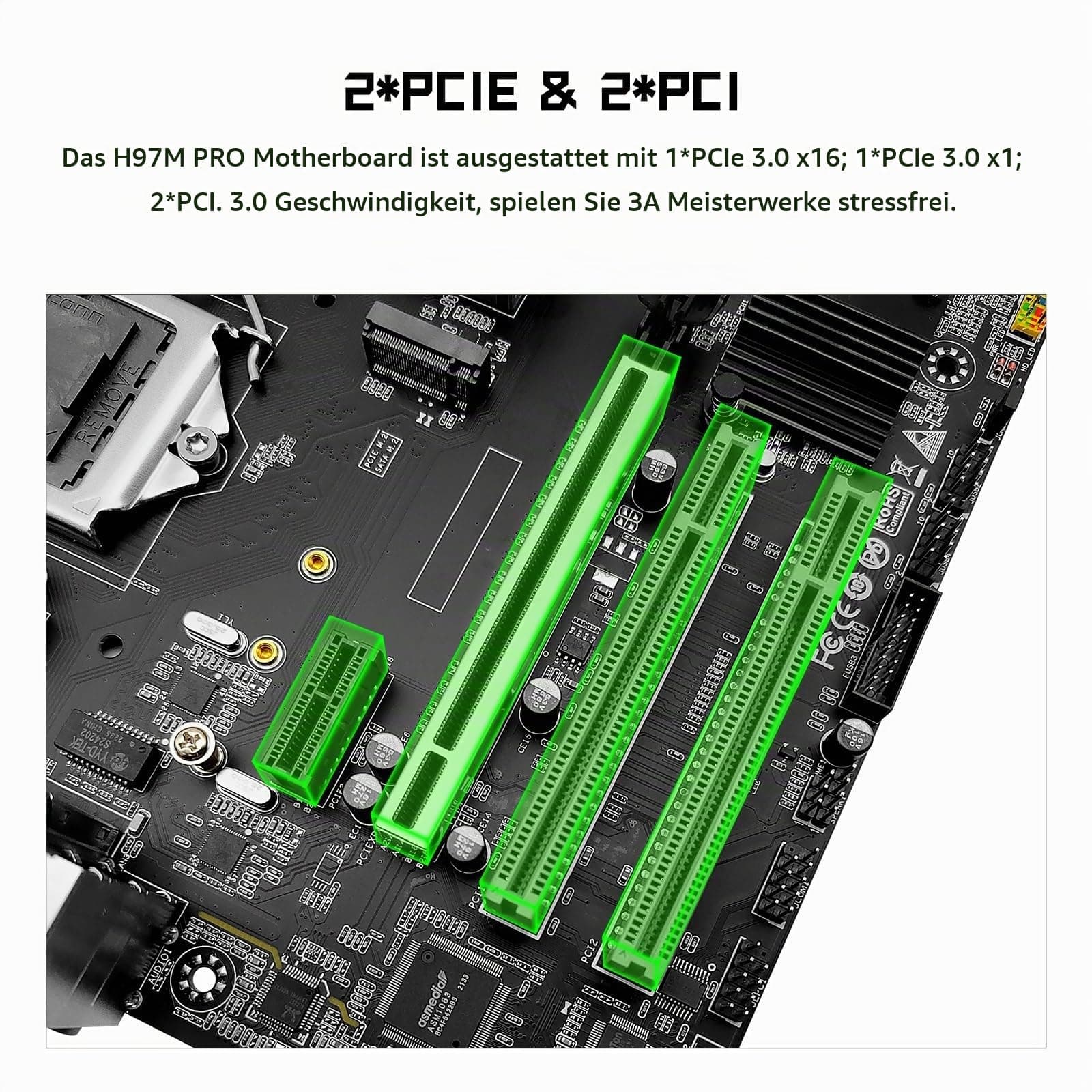 SHANGZHAOYUAN H97M PRO LGA 1150 Mainboard Kompatibel mit Intel Core 4th/5th Gen i3 i5 i7 /Pentium/Xeon (Micro ATX, 4*DDR3 Non-ECC, SATA3.0, USB3.0, NVME M.2, PCIE 3.0) PC Gaming Motherboard Bild 7