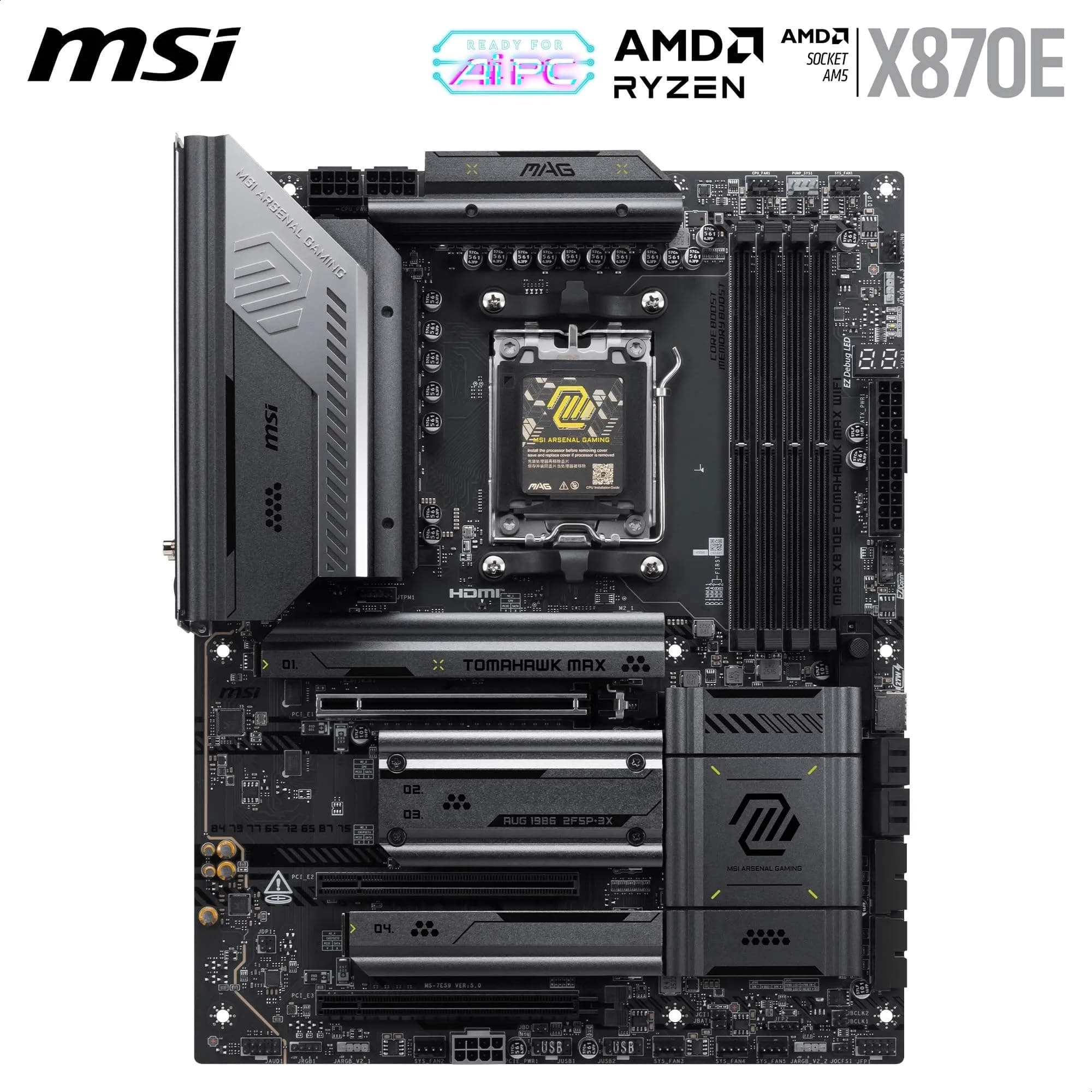 MSI MAG X870E Tomahawk MAX WiFi Mainboard, ATX - Unterstützt AMD Ryzen 9000/8000 / 7000 Prozessoren, AM5 - DDR5 Memory Boost (bis zu 8400+ MT/s OC), PCIe 5.0 x16, 2X M.2 Gen5, Wi-Fi 7, 5G LAN Bild 3