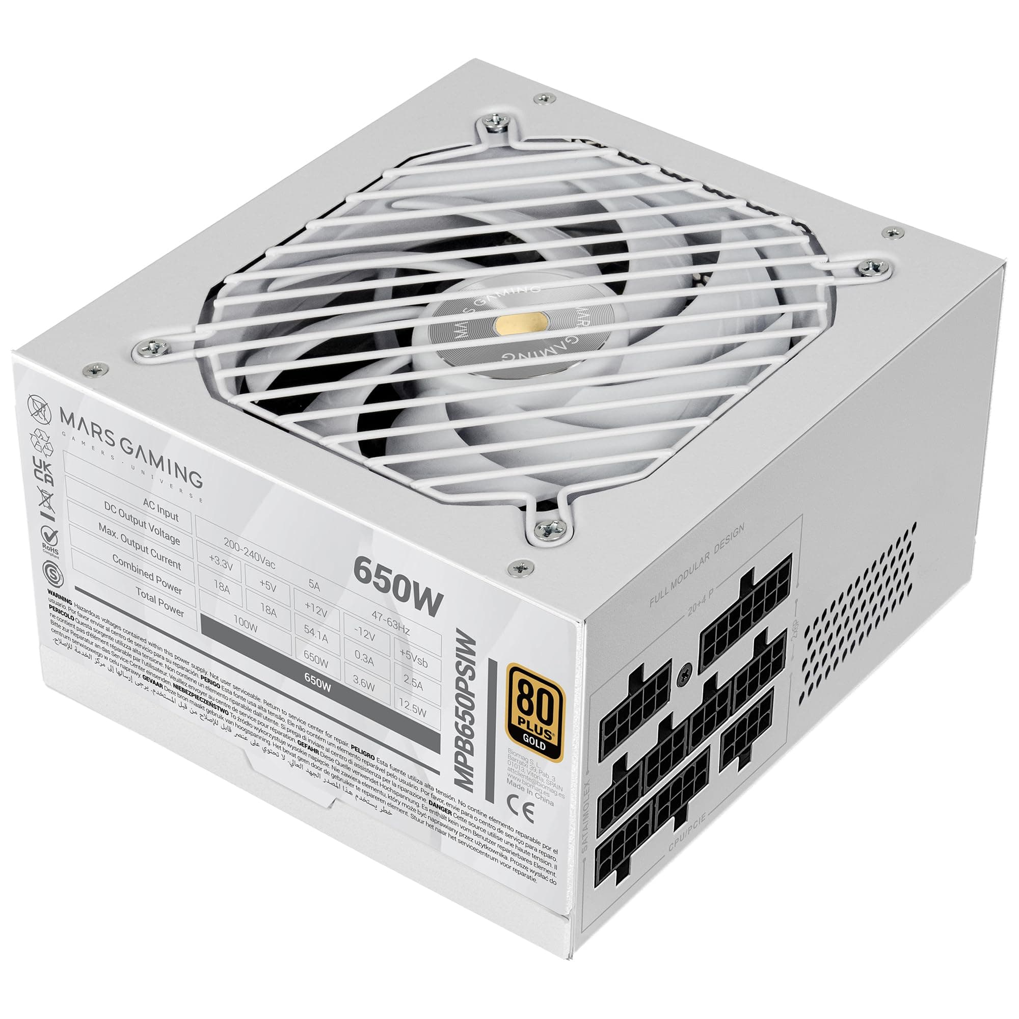 Mars Gaming MPB650PSI, PC-Netzteil Full Modular 650W, 10 Jahre Garantie, 80Plus Gold 90%, Lüfter SI Extreme Silence, Technologien AI2-RPM, DC-DC und SMD, ATX 3.1 und PCIe 5.1, Weiß